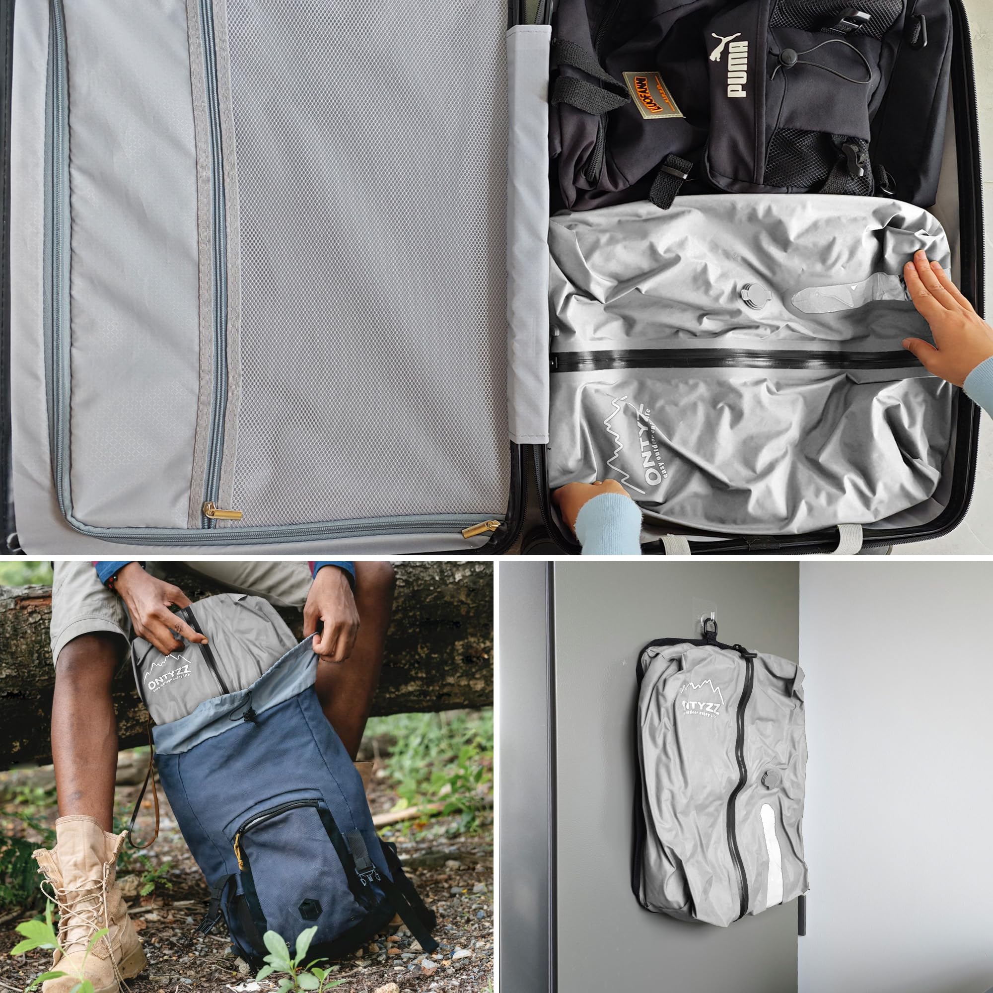 ONTYZZ Reusable Waterproof Travel Vacuum Compression Bags (2-Pack, Grey) - IP67 Waterproof Zipper, Space Saver for Suitcase & Luggage - Perfect for Travel, Moving & Closet Storage Organization