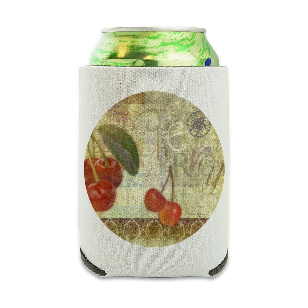 Christmas Holiday Cherry Cherries Red Green Can Cooler - Insulated Collapsible Drink Sleeve for Beer, Soda & Beverages - Perfect for Parties, BBQs & Outdoor Events