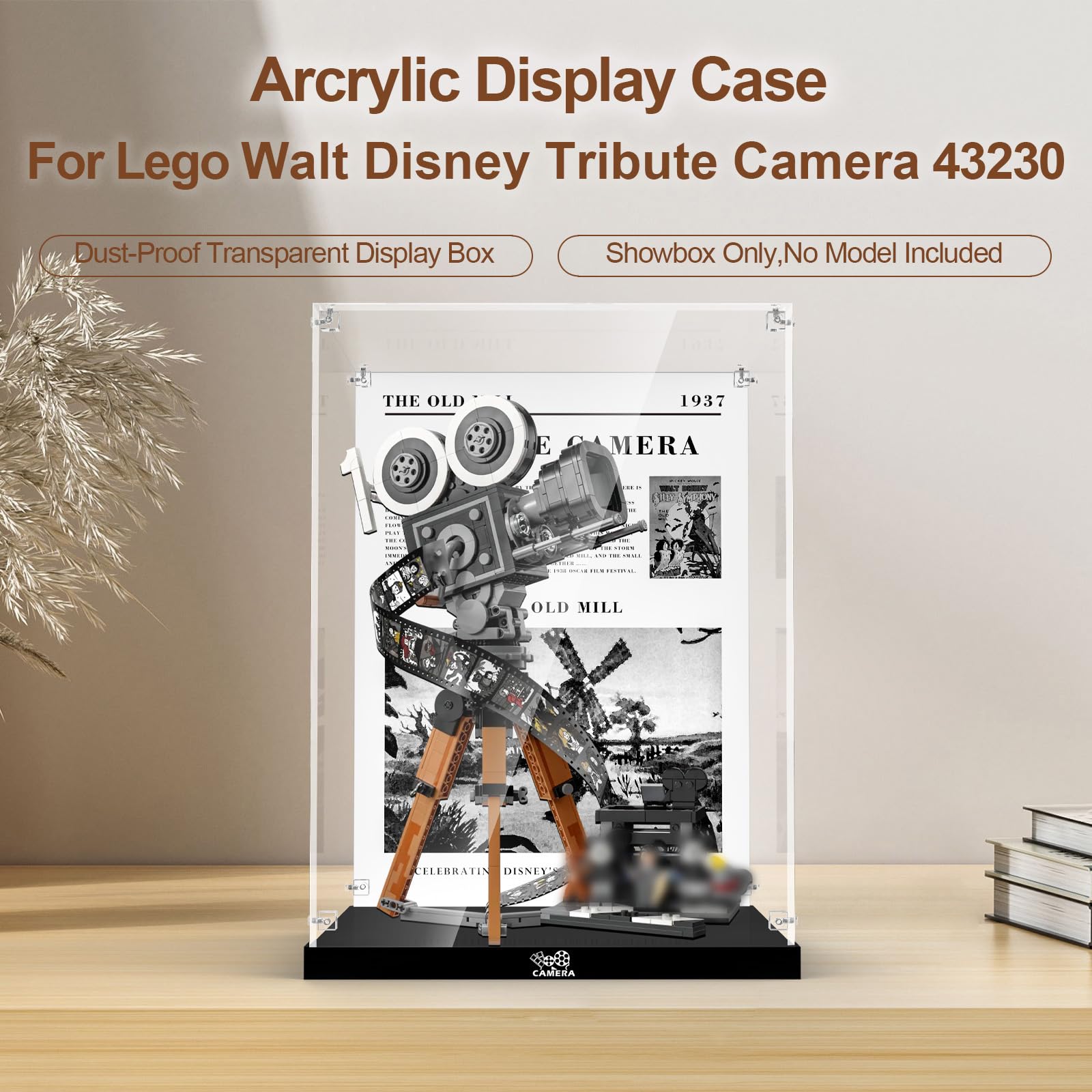 Clear Acrylic Display Case for LEGO Disney Walt Disney Tribute Camera 43230 Building Set - Dustproof Protection Box with Base & HD Painted Background (Model Not Included) | Perfect for Collectors, Home Decor, and Gift Display