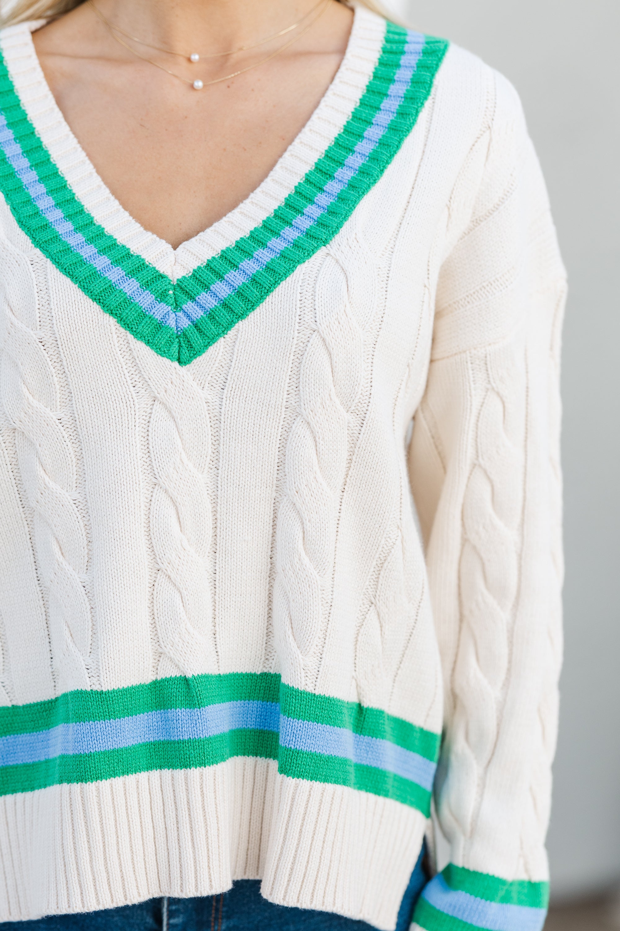 Breathable Ecru White Striped Sweater for Women - Soft Cotton Knit Pullover for Fall & Winter - Perfect for Casual Outfits and Layering