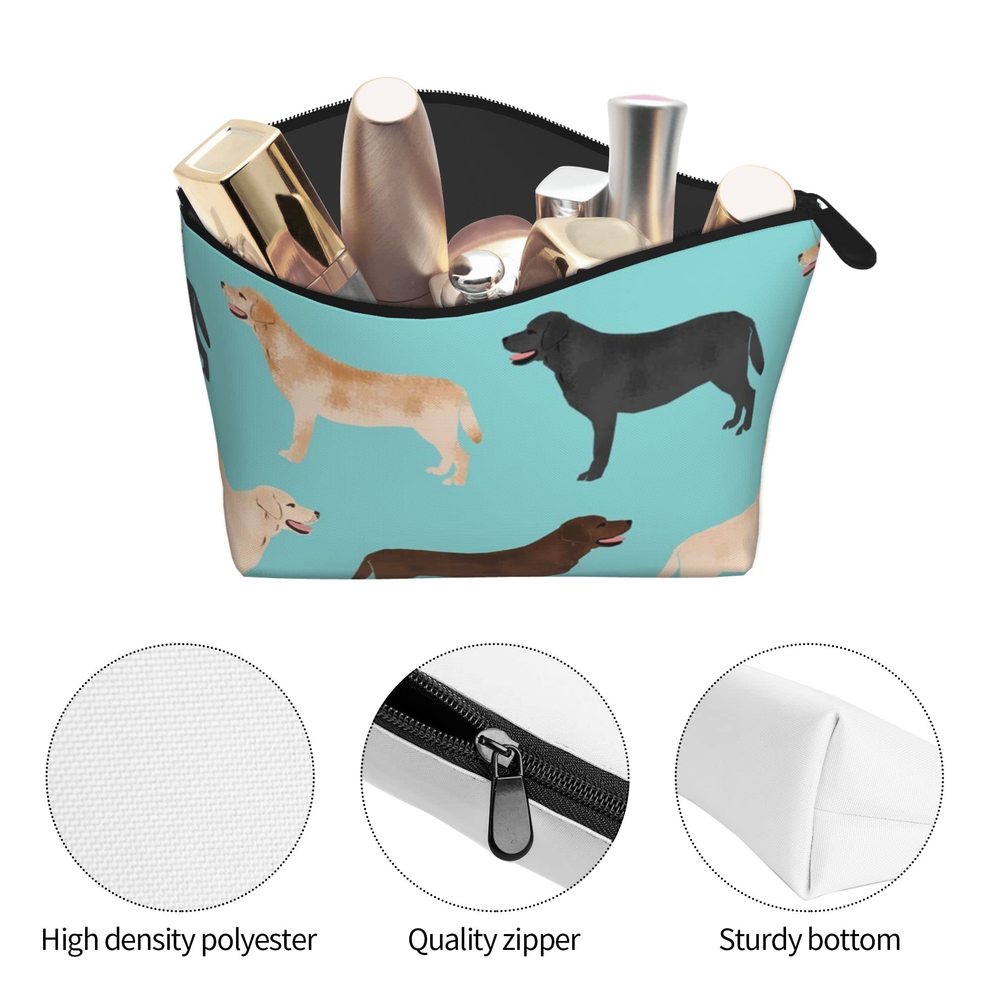 SWEET TANG Women's Cute Labrador Retriever Makeup Bag - Yellow, Chocolate & Black Dog Print Cosmetic Pouch for Travel, Gym, School & Daily Use | Portable Waterproof Toiletry Bag for Women | Perfect Gift for Dog Lovers