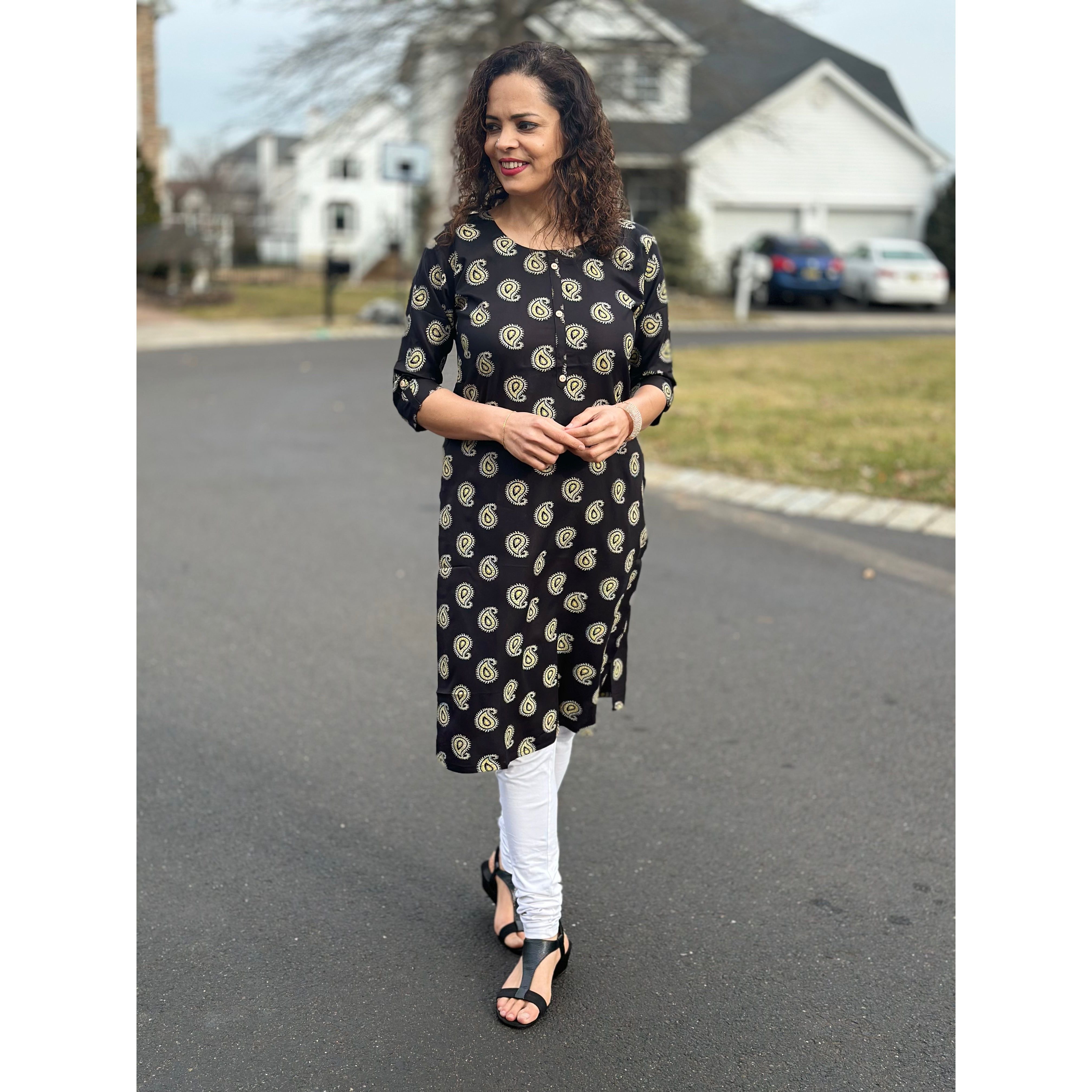 Black Kurta with Mango Prints - Khushboo Collection | Indian Ethnic Wear for Women | Perfect for Festivals, Weddings & Casual Wear