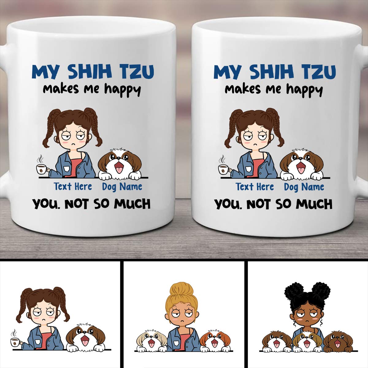 Custom Personalized Dog Mug with Name - Chibi Girl Loves Shih Tzu Peeking Design - 11oz to 15oz Coffee Cup for Dog Moms - Perfect Birthday, Anniversary, Graduation Gift & Dog Memorial Cup - Ideal for Coffee Lovers, Pet Memorials & Gift-Giving Occasions