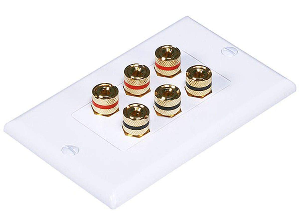 Monoprice 103538 Banana Binding Post 2-Piece Wall Plate for 3 Speakers - Gold Plated Connectors for Home Theater & Audio Systems - Easy Installation for Surround Sound Setup
