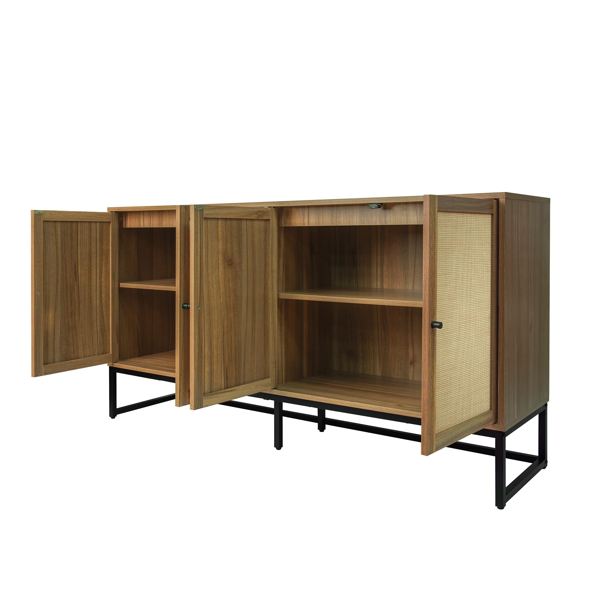 Modern Sideboard Cabinet with Rattan Doors - Adjustable Shelves Accent Storage for Kitchen, Dining Room, Living Room, Hallway & Office - Freestanding Storage Cabinet in Walnut Finish | Perfect for Home Organization & Stylish Decor