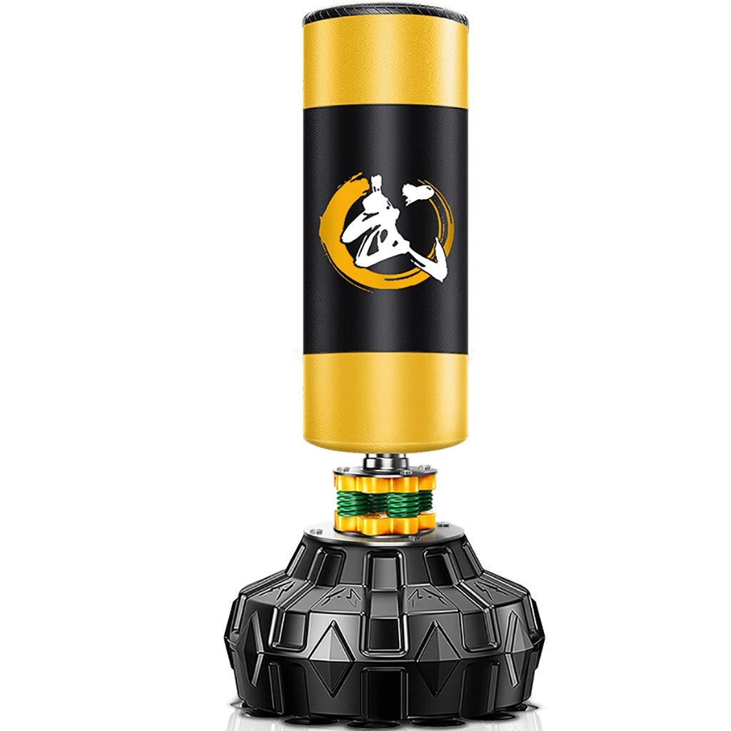 Heavy Duty Freestanding Punching Bag with Suction Cup Base - Boxing Training Bag for Adults, Men, Women & Kids - Kickboxing, MMA, Home Gym Workout - Black/Yellow (Perfect for Home Fitness & Martial Arts Training)