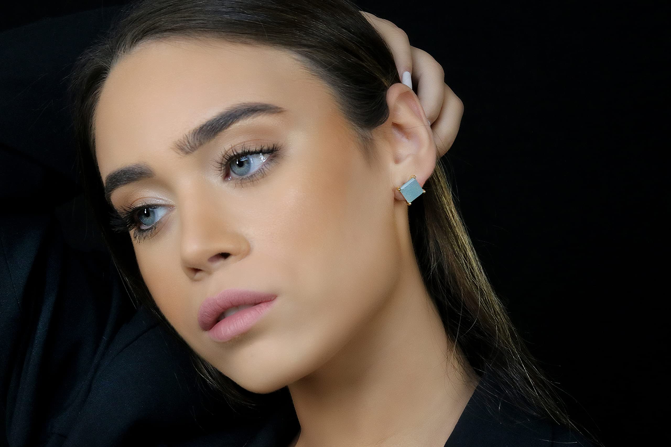 Elegant Square Aquamarine Earrings for Women - March Birthstone Stud Earrings, Fashion Statement Jewelry Gift with Jewelry Box - Perfect for Bridal, Party, Anniversary & Special Occasions