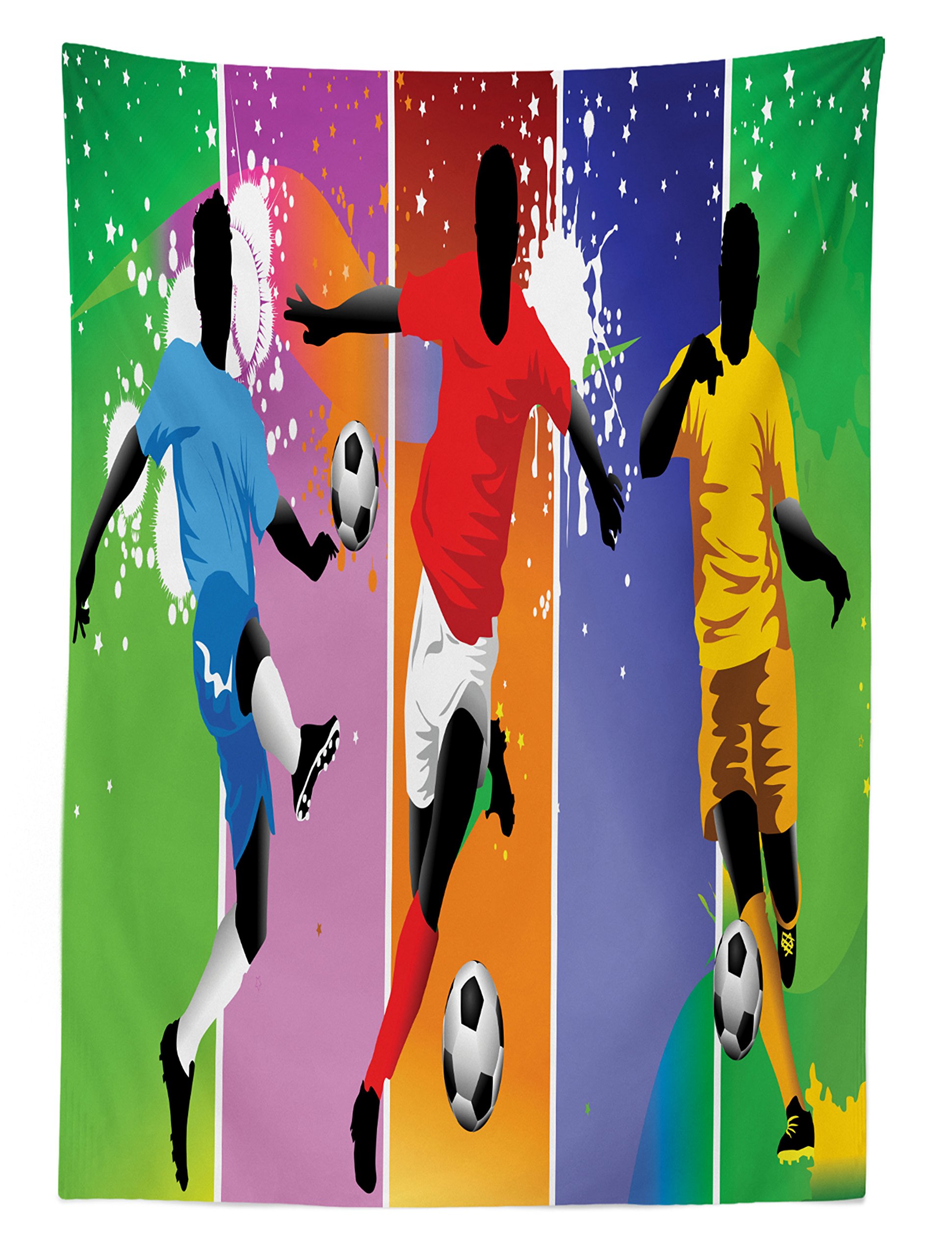 Ambesonne Soccer Outdoor Tablecloth - Waterproof Washable Picnic Table Cover with Modern Soccer Player Design, 58