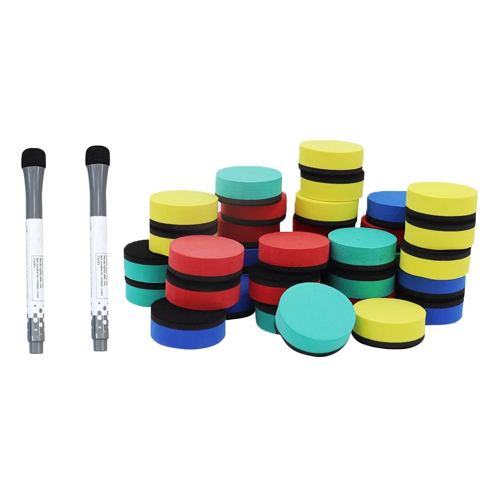 50 Pack Round Magnetic Whiteboard Dry Erase Erasers Set - Strong Magnet Whiteboard Cleaners for Office, School, Home & Classroom - Perfect for Presentations, Teaching & Home Organization