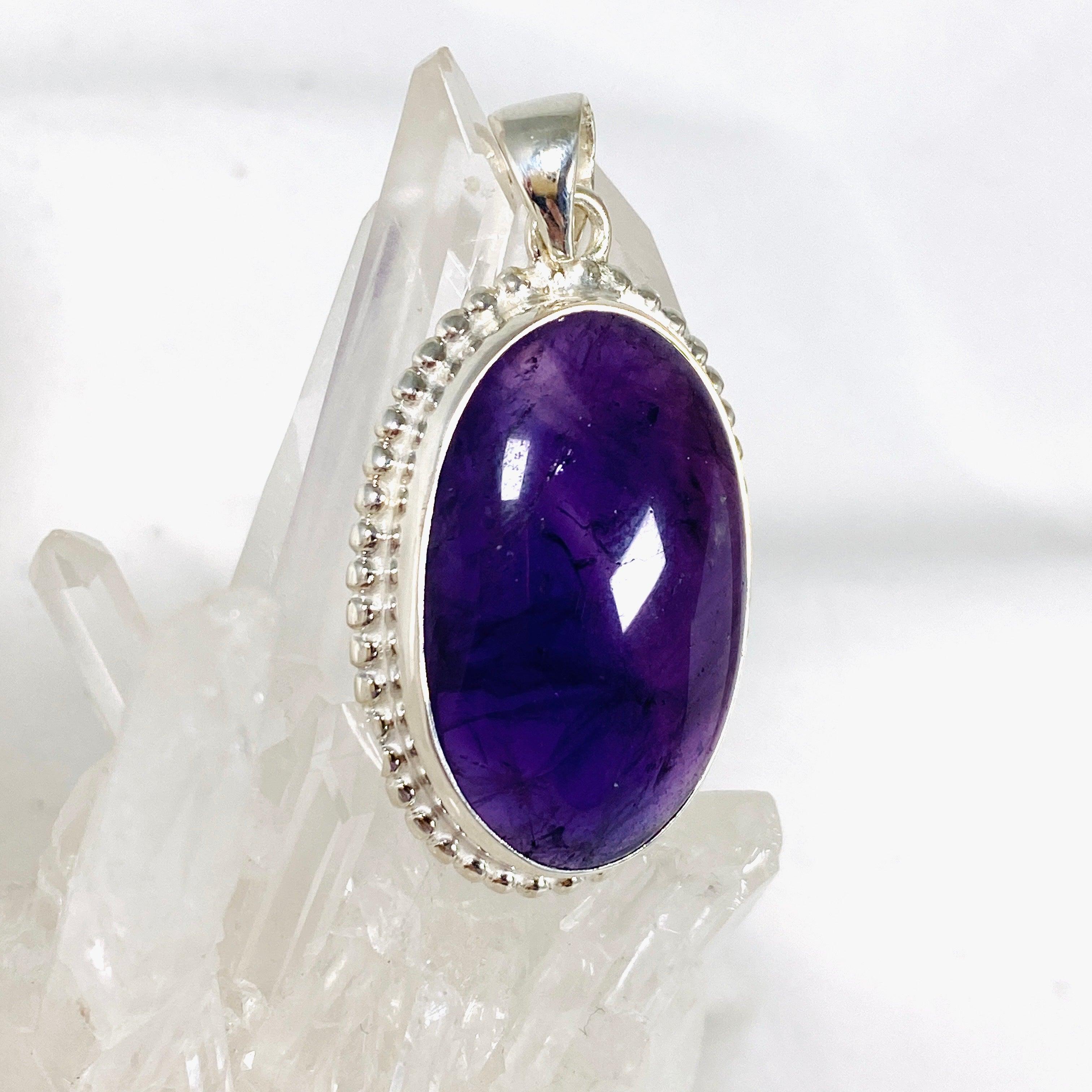 Amethyst Oval Pendant Necklace with Silver Detailing - Elegant Jewelry for Women, Perfect for Gifts, Parties & Everyday Wear | KPGJ3964