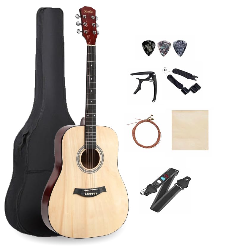 41-Inch Beginner Acoustic Guitar Starter Kit with Gig Bag, Strings, Strap, Tuner & Picks - Natural Wood Finish - Perfect for Kids, Teens & Adult Learning, Home Practice & Campfire Singalongs