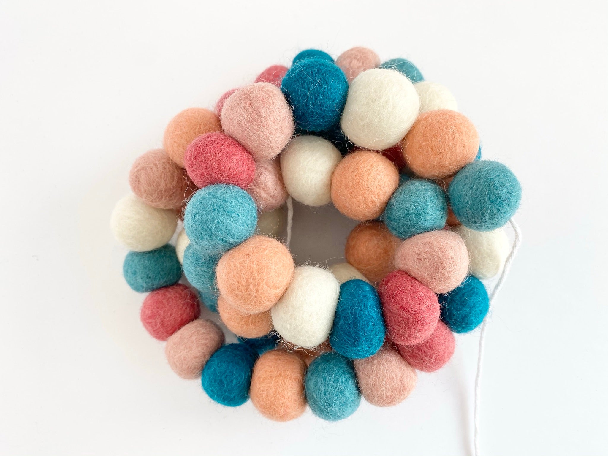 Dark Coral & Blue Felt Ball Garland - Handmade Decorative String for Nursery, Wedding, Party & Home Decor