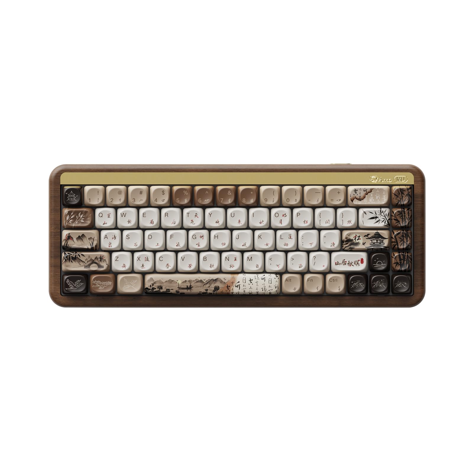 Akko MU01 Mountain Seclusion 65% Wireless Mechanical Keyboard - Walnut Wooden Case, 68-Key RGB Backlit, Hot-Swappable, Bluetooth/2.4G/Wired, PBT Dye-Sub Keycaps for Mac & Windows - Perfect for Gaming, Office Work & Typing Enthusiasts