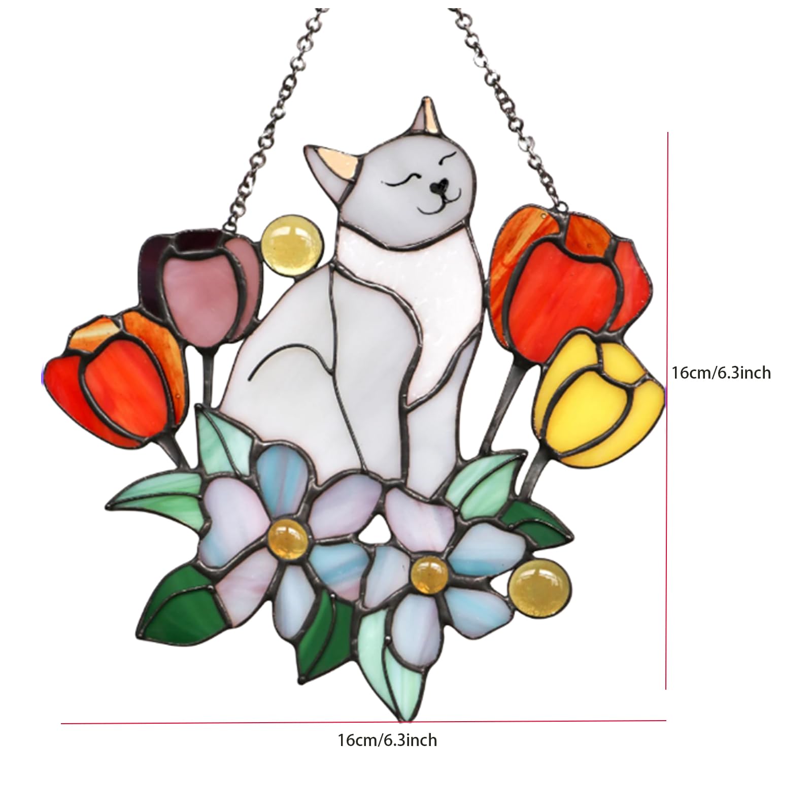 Handmade Cat Suncatchers Decor - Stained Glass Window Hangings with Floral Designs for Cat Lovers | Perfect for Home, Office, Patio & Gift Giving - Creates Beautiful Rainbow Reflections in Sunlight