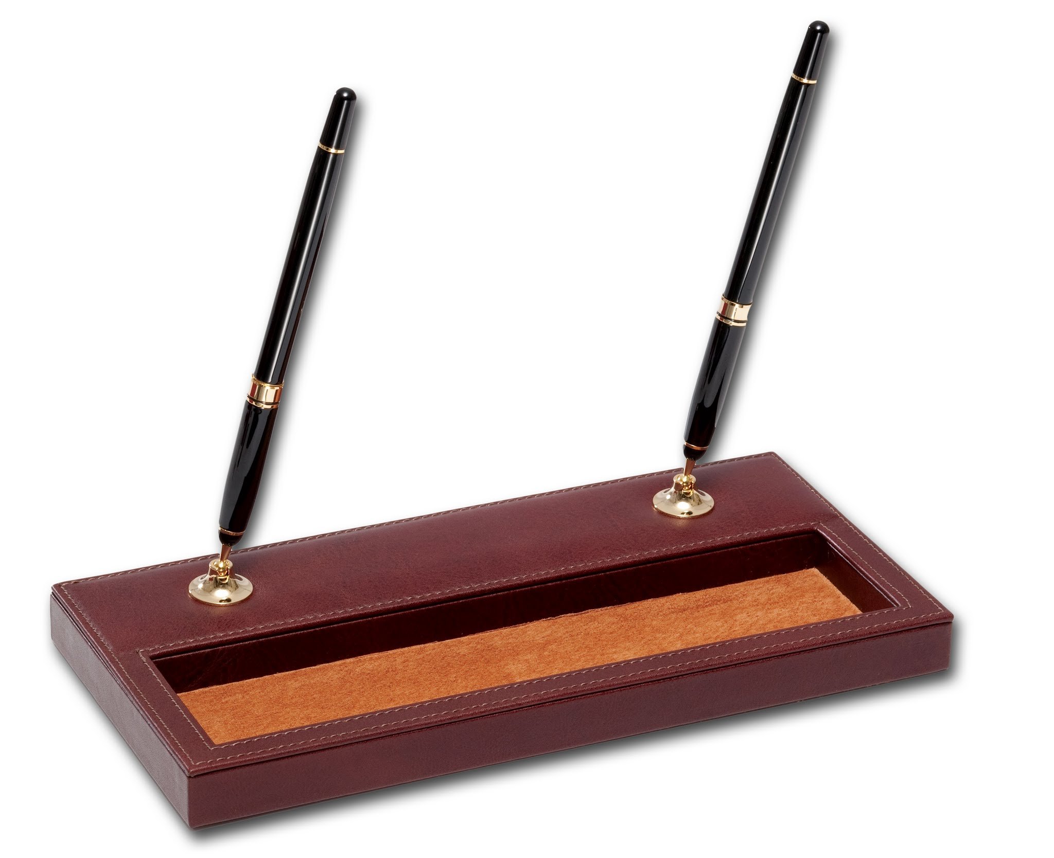 Dacasso A3004 Genuine Leather Double Pen Holder Desk Organizer - Mocha Brown | Perfect for Office, Home, and Gift Giving