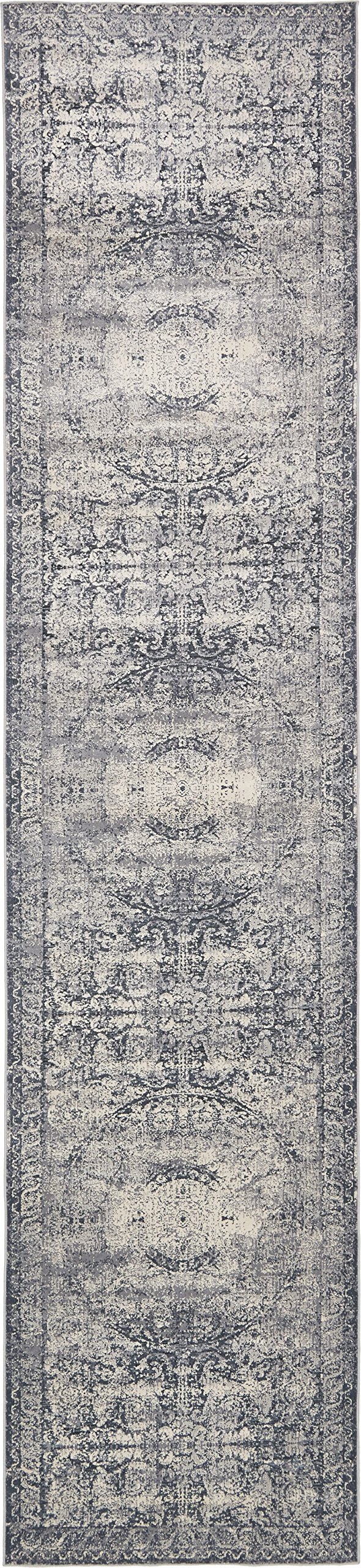 Unique Loom Victoria Runner Area Rug - 3' x 13' Dark Blue - Non-Slip Hallway Carpet for Home Decor | Perfect for Entryways, Kitchens & Long Narrow Spaces