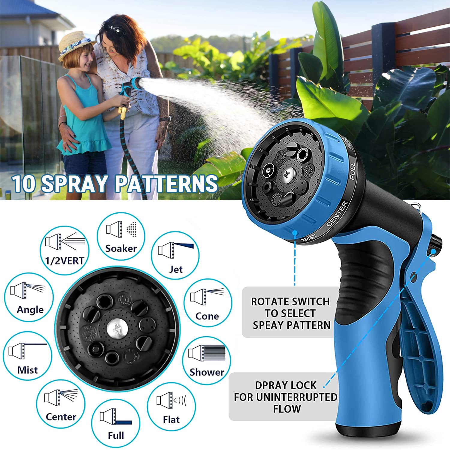 150 ft Expandable Garden Hose with 10-Function Spray Nozzle - Lightweight Flexible Water Hose with 5-Layer Latex Core & 3/4