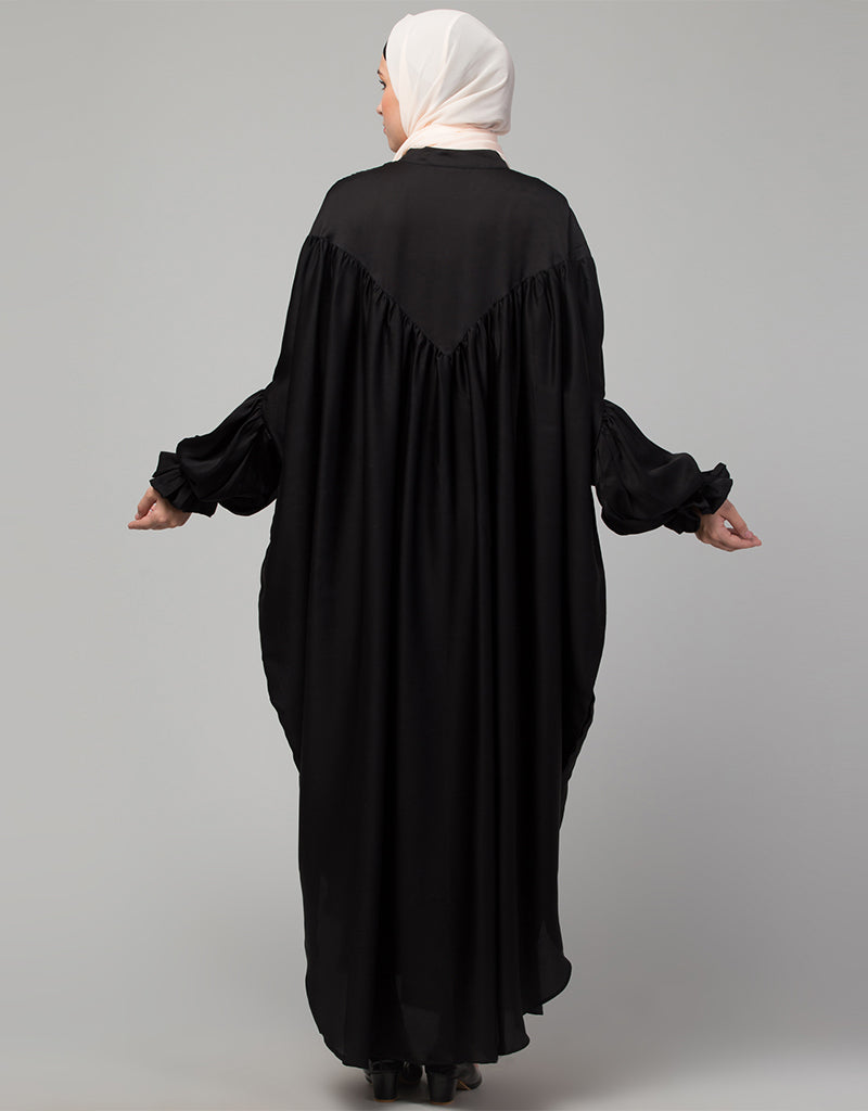 Elegant Arabic Kaftan Abaya with Yoke, Gathered Front & Back, Pleated Sleeves - One Size Fits All - Perfect for Prayer, Special Occasions & Modest Fashion
