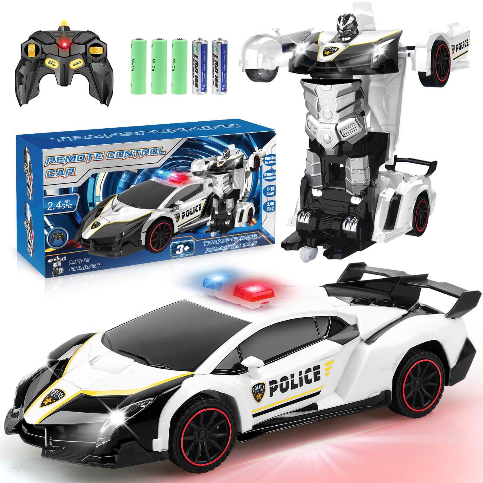Dolanus Remote Control Police Car Toy - 2.4GHz RC Transforming Robot Vehicle for Kids Ages 3-12 | Birthday Gift for Boys & Girls | Indoor & Outdoor Play | Black