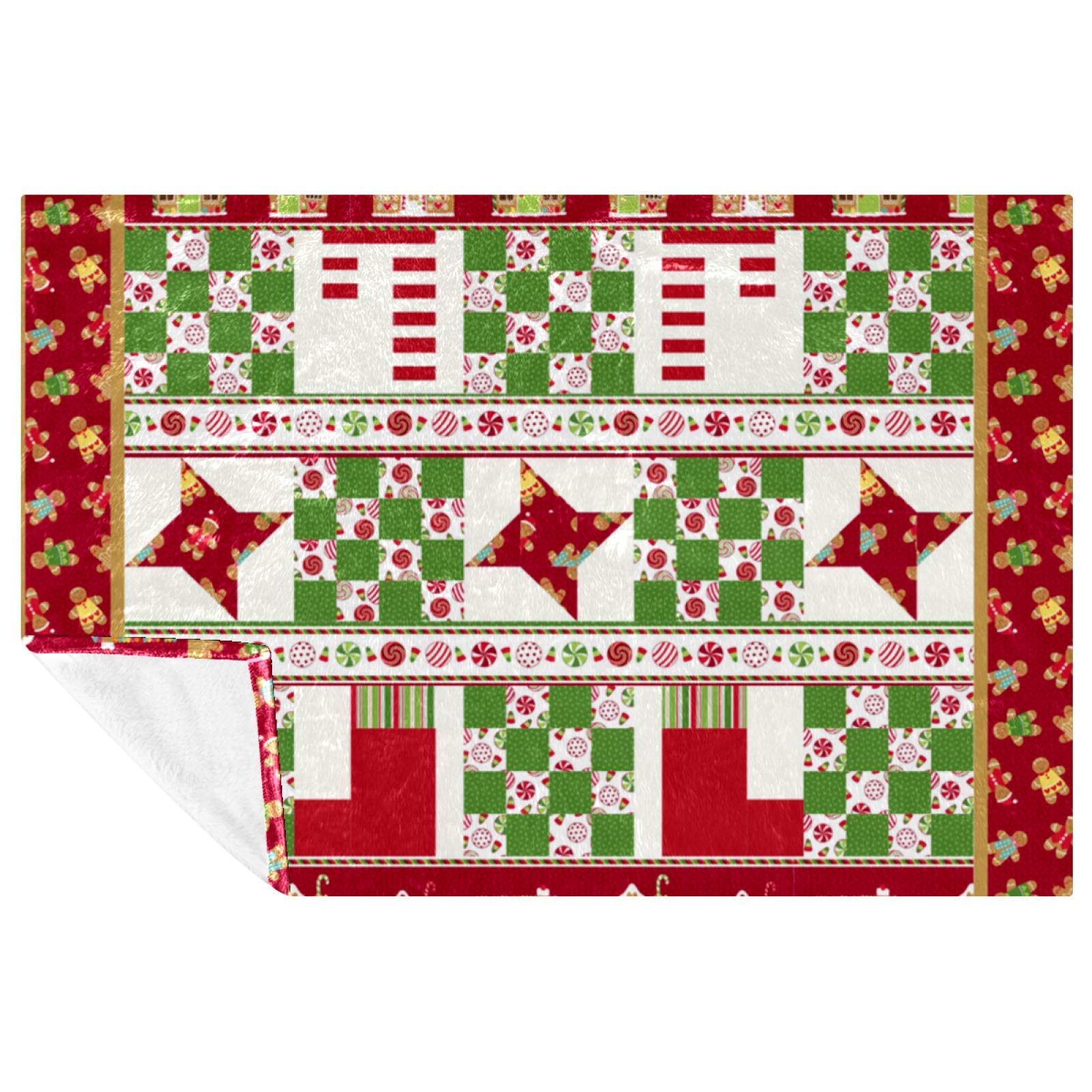Peppermint Candy Quilt Pattern Fleece Blanket - Hypoallergenic All-Season Microfiber Blanket for Bed, Sofa & Travel - Lightweight Plush Throw for Winter Warmth, Cozy Home Decor & Gift Giving