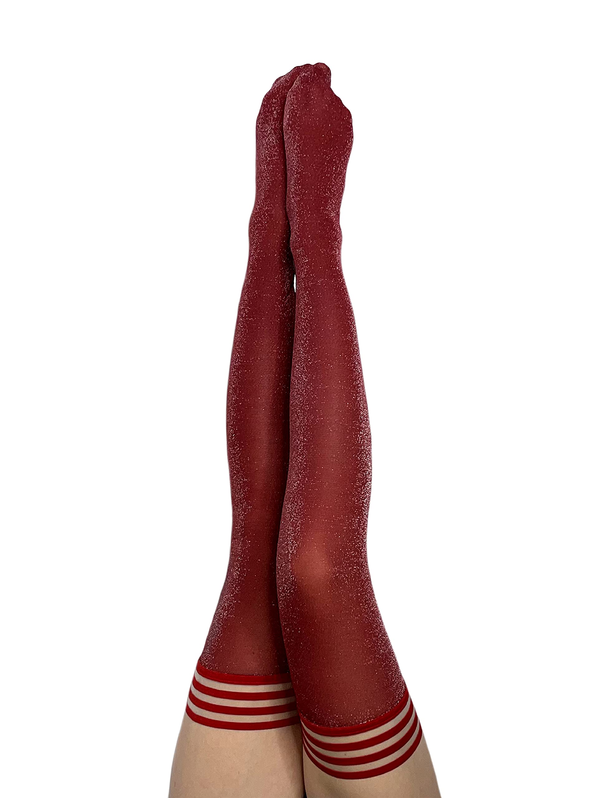 Kix'ies Thigh High Stockings for Women - No Slip Grip Stay Up Thigh Bands | Sexy Lingerie & Hosiery in Holly Cranberry Sparkle (1343B) | Perfect for Date Nights, Office Wear & Special Occasions