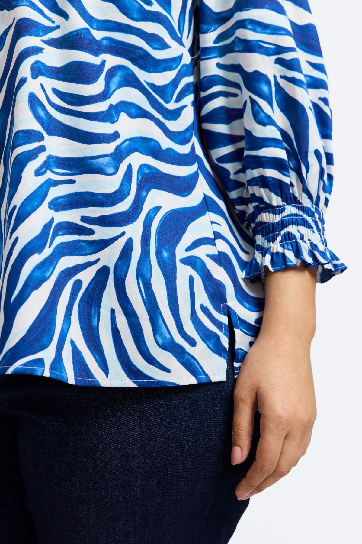 Alexis Plus Tonal Zebra Print 3/4 Sleeve Popover Shirt for Women | Stylish Casual Blouse for Office, Date Night & Weekend Outfits