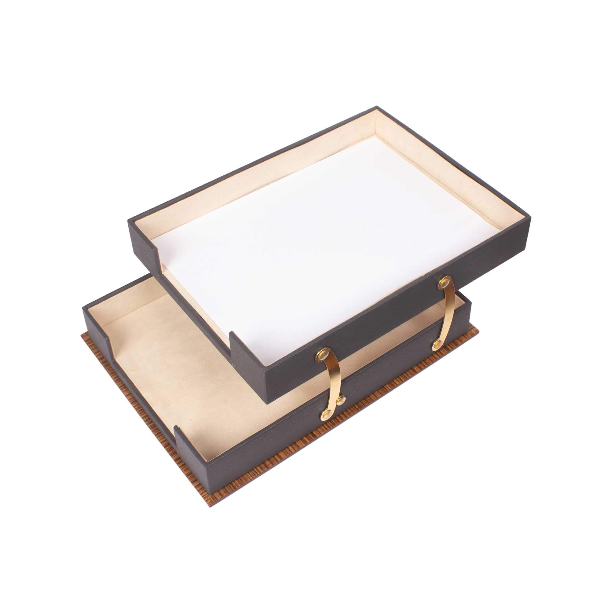 Premium 11-Piece Leather Desk Organizer Set with Walnut Wood Base - Stylish Office & Home Desk Accessories for Pens, Notebooks & Supplies (Gray) - Perfect for Work, Study & Home Office Organization