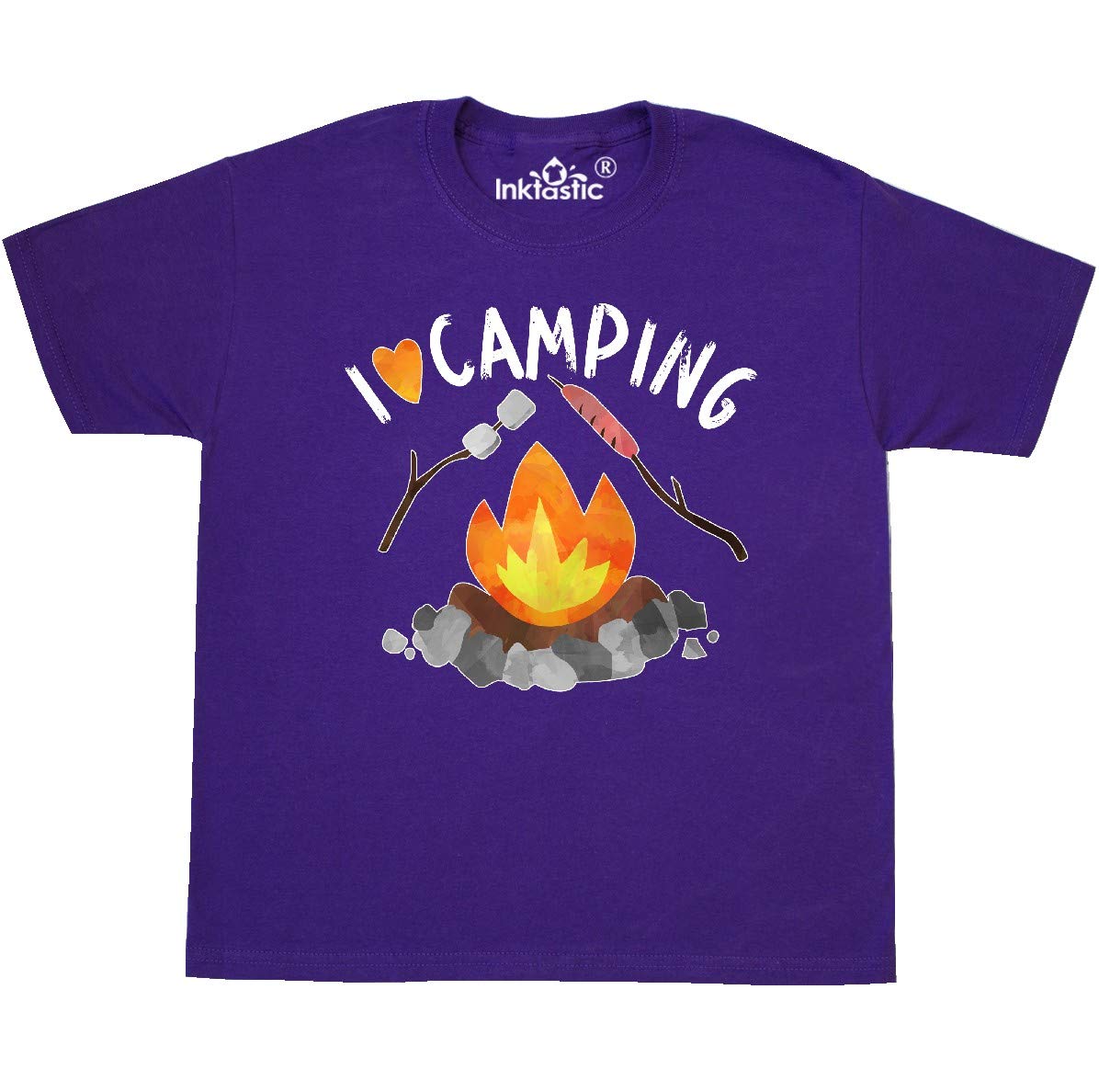 Inktastic I Love Camping T-Shirt for Kids - Campfire, Hot Dog & Marshmallows Graphic Tee - Perfect for Outdoor Adventures, Camping Trips & Family Vacations