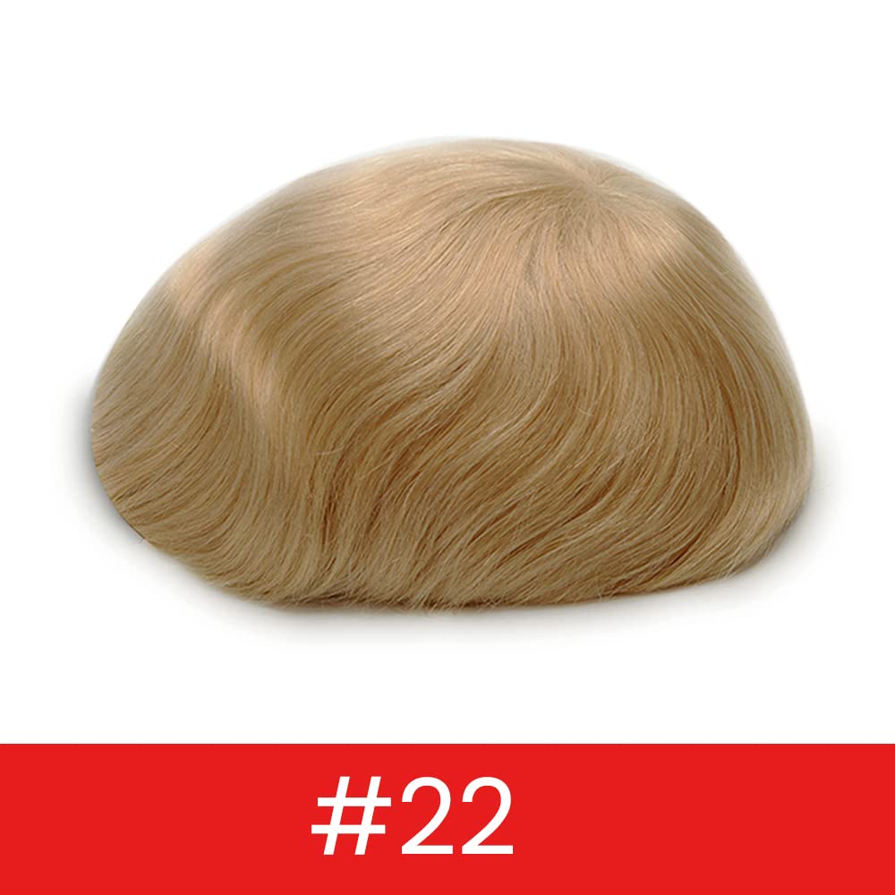 Premium European Human Hair Toupee for Men - 8x10 Inch Full French Lace Hairpiece with Natural Hairline | #22 Light Blonde Hair Replacement System | Perfect for Daily Wear, Special Occasions & Hair Loss Solutions