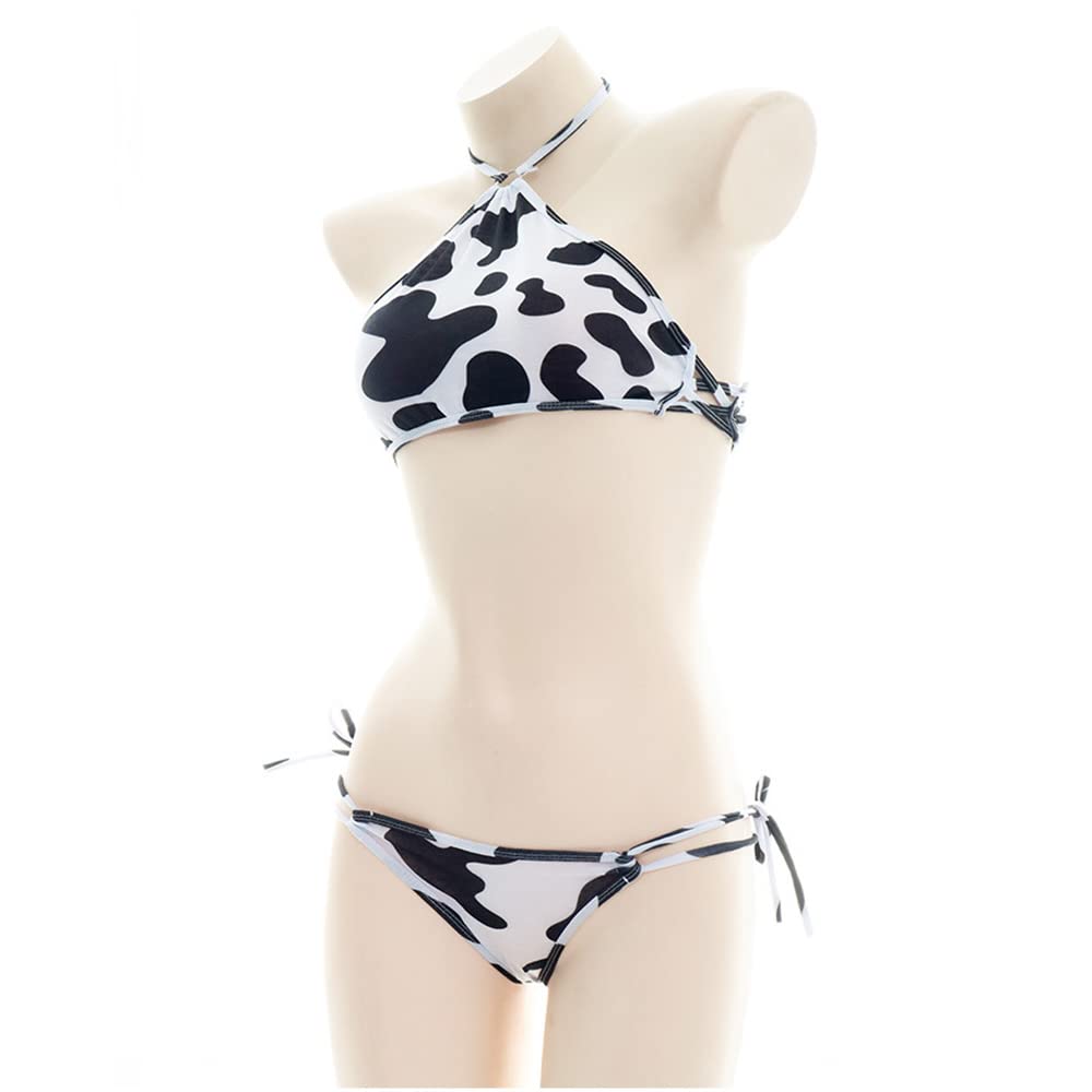Sexy Japanese Maid Cosplay Costume for Women - Cute Cow Stockings & Pajama Set - Perfect for Halloween, Cosplay Parties, and Anime Conventions