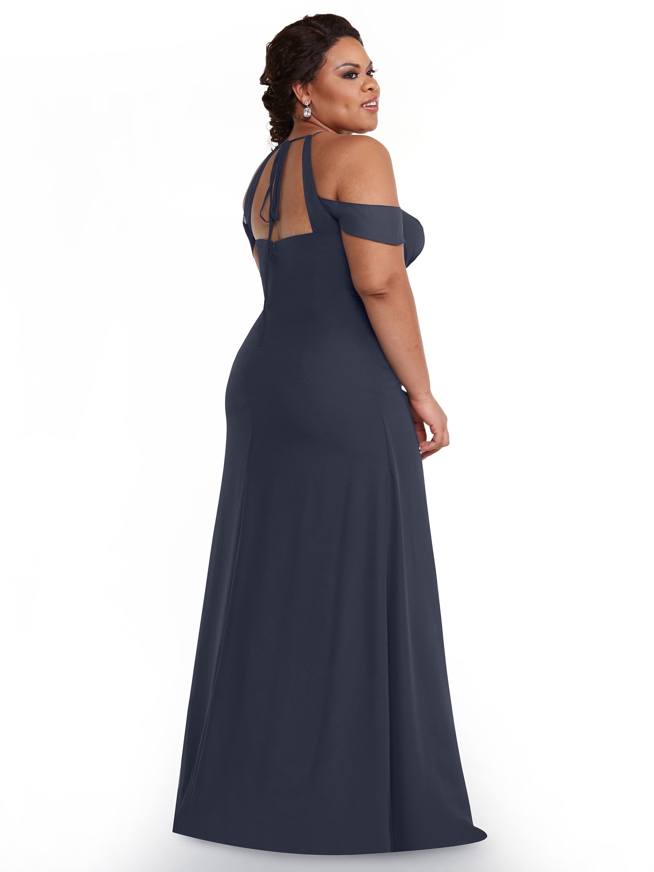 Elegant Off The Shoulder Chiffon Bridesmaid Dress with Halter Neckline - Perfect for Weddings, Formal Events & Special Occasions