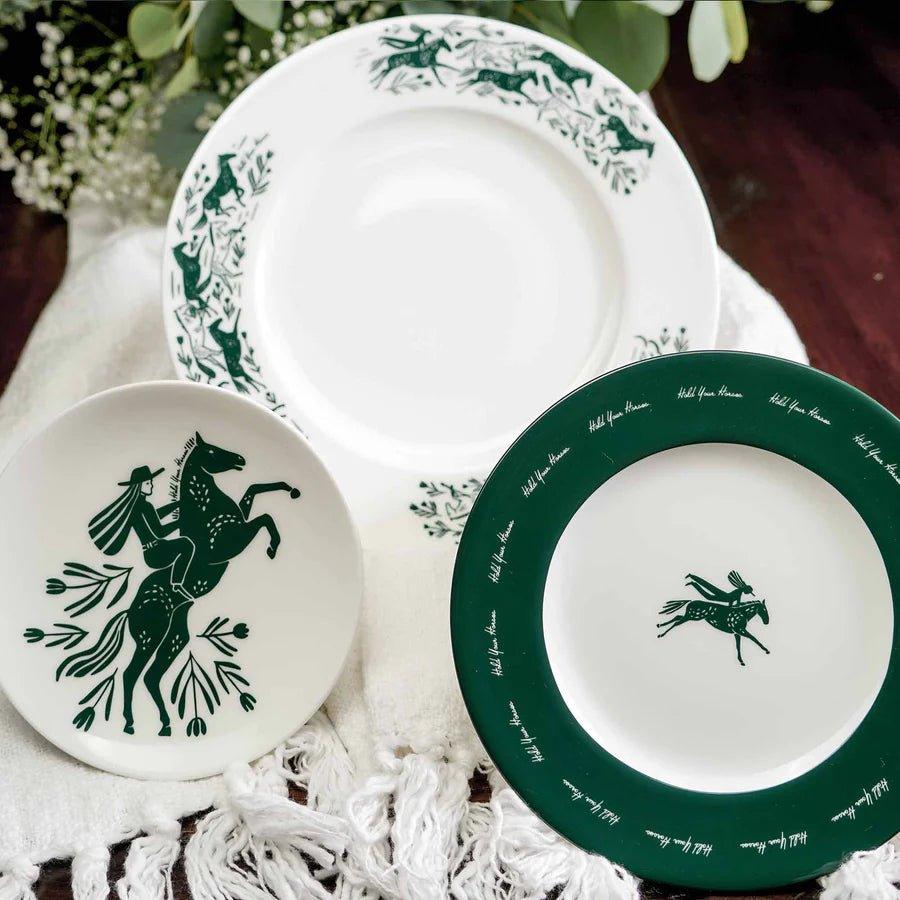 Hold Your Horses Dinner Plate Set - 4-Piece Farmhouse Style Ceramic Plates for Everyday Use, Family Dinners & Country-Themed Decor
