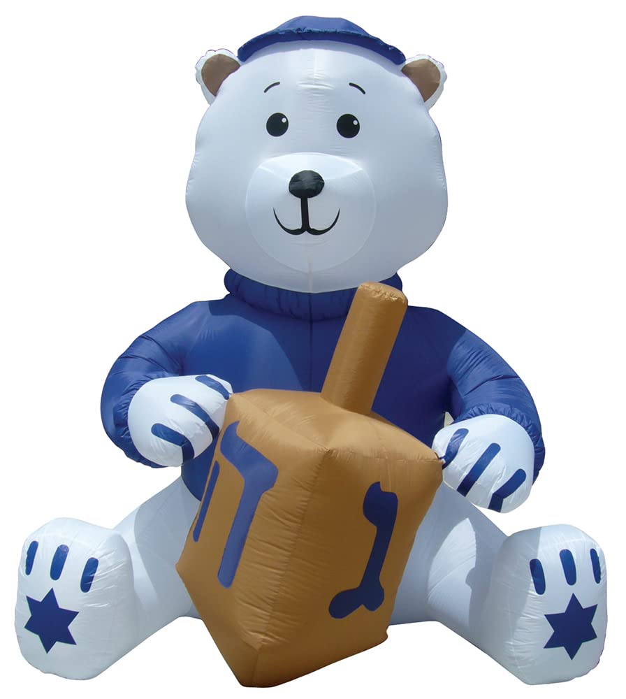 11' Air Blown Inflatable Hanukkah Bear with Dreidel - Outdoor Holiday Yard Decoration for Christmas & Hanukkah Festivities
