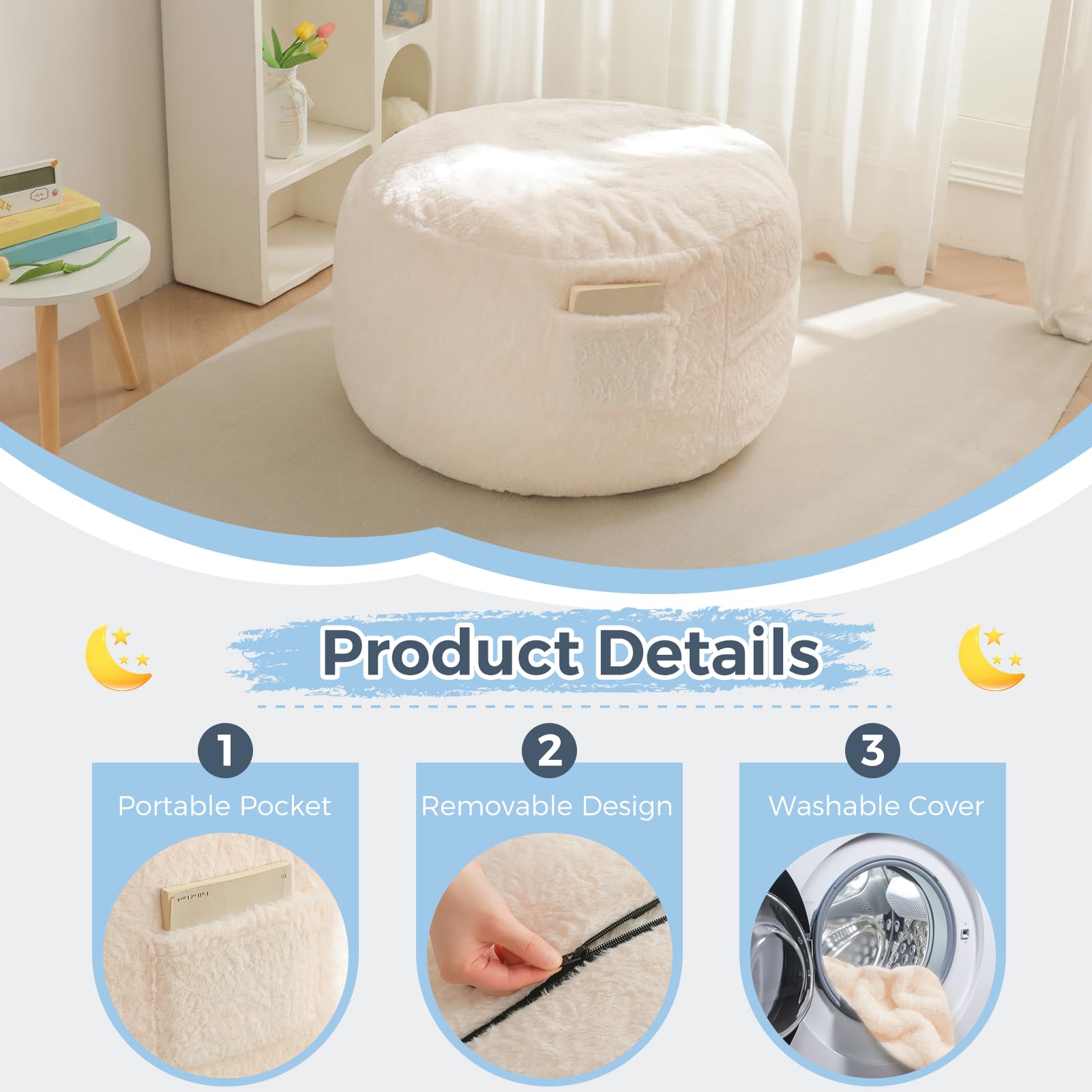 MAXYOYO Kids Bean Bag Chair Bed - Convertible Lazy Chair to Floor Mattress (Beige) | Perfect for Playroom, Bedroom & Dorm Room Relaxation