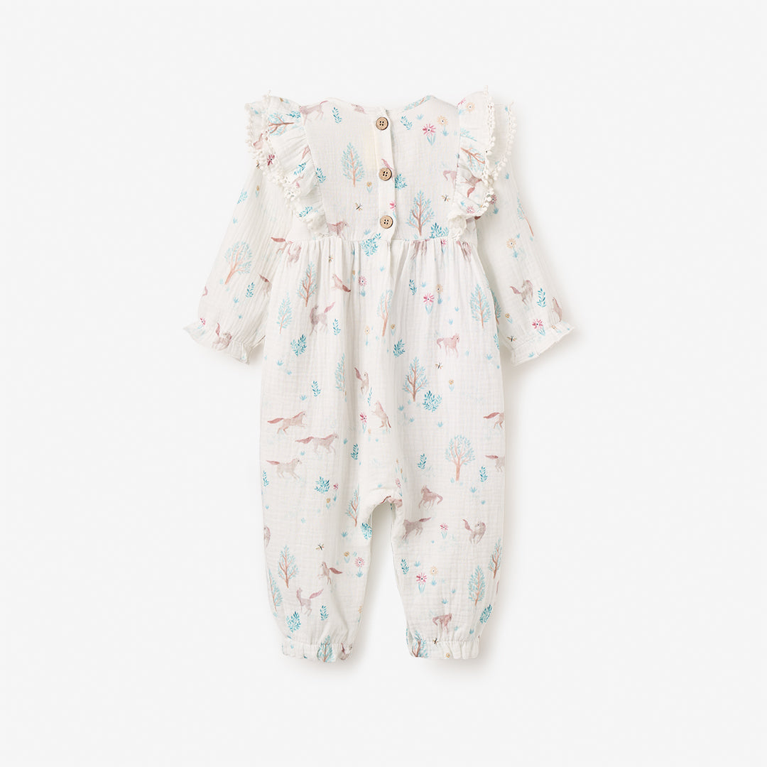 Organic Cotton Muslin Jumpsuit for Baby Girls & Boys - Soft & Breathable Pony Meadow Romper - Perfect for Playtime, Nursery & Photoshoots