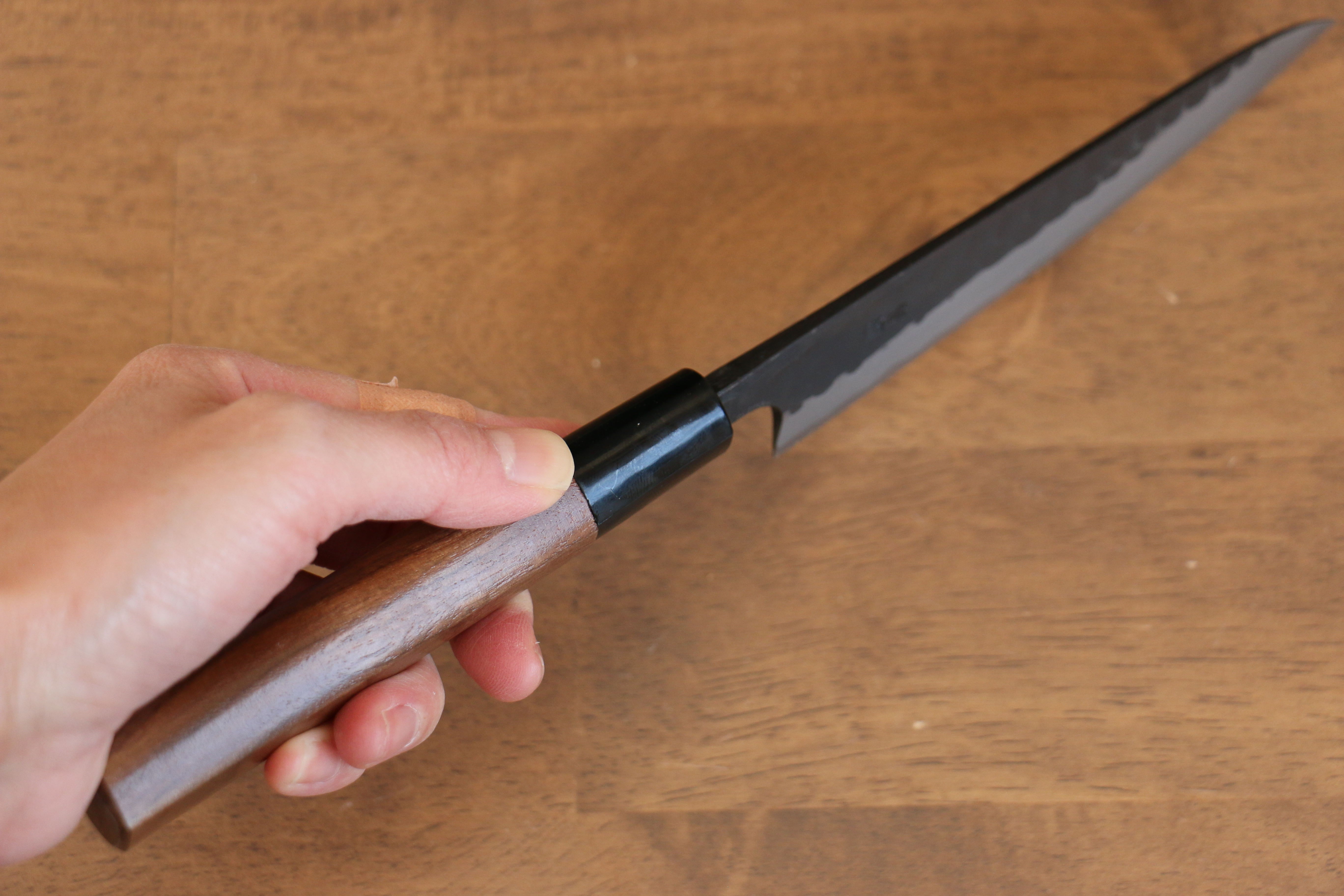 Premium Nao Yamamoto Blue Steel Kurouchi Hammered Petty Knife 140mm - Walnut Handle Japanese Utility Knife for Slicing, Chopping & Precision Kitchen Tasks