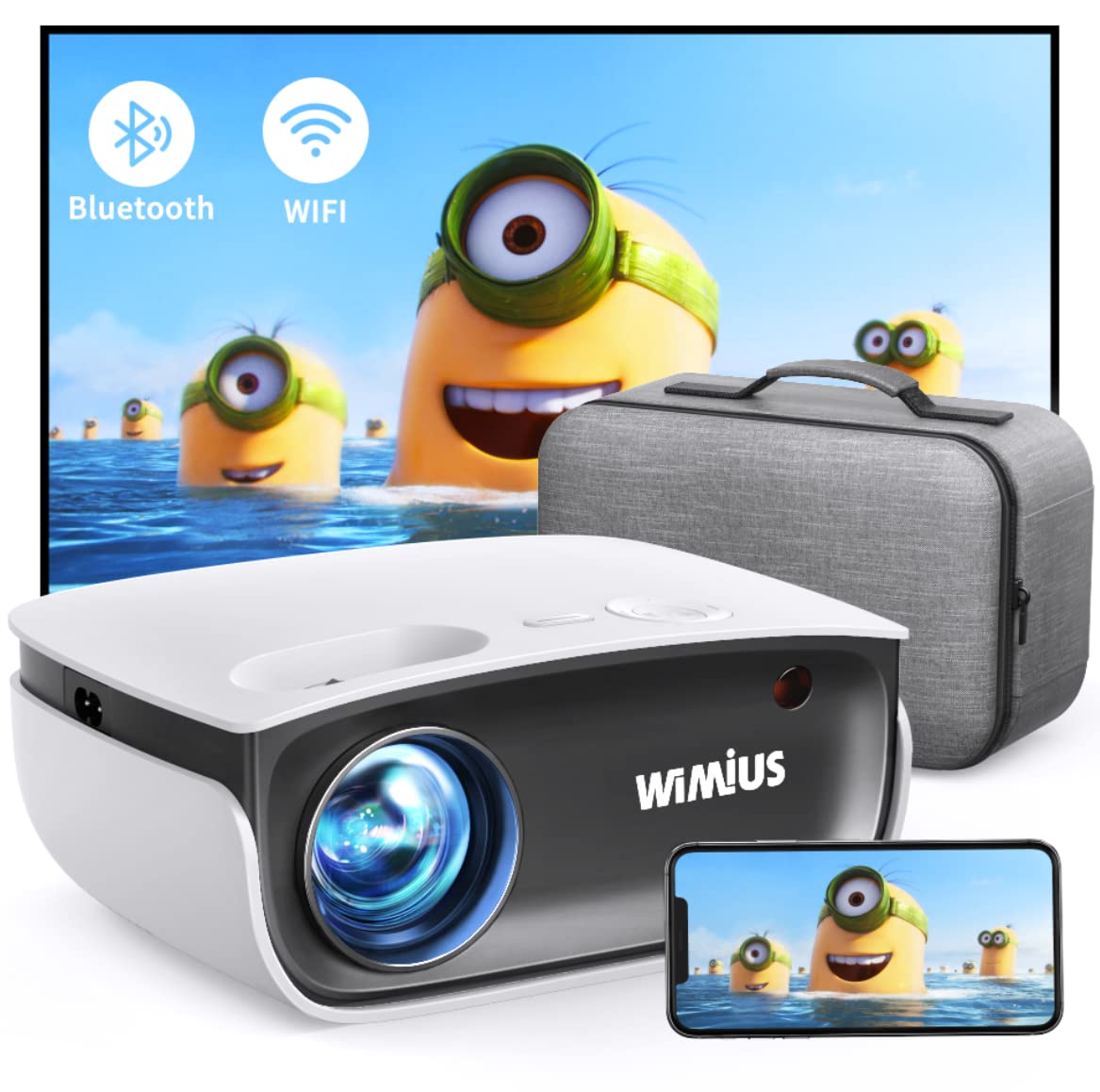 WiMiUS Mini Projector with WiFi & Bluetooth - 1080P HD Portable Outdoor Movie Projector | 50% Zoom, 240