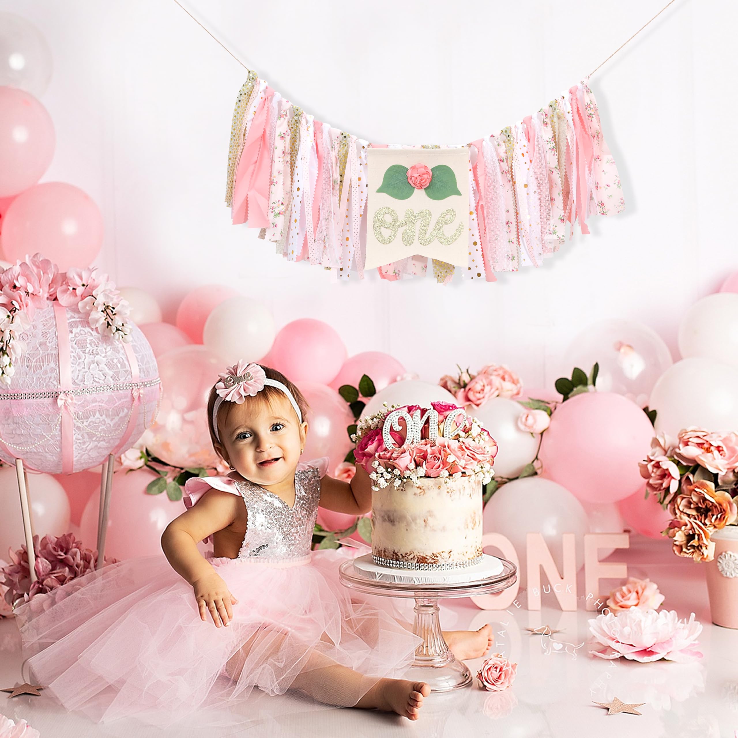 1st Birthday High Chair Banner - Baby Girl First Birthday Decorations for Photo Booth Props, Party Souvenirs & Kids Gifts | Perfect for Birthday Photoshoots, Cake Smash Sessions & Nursery Decor