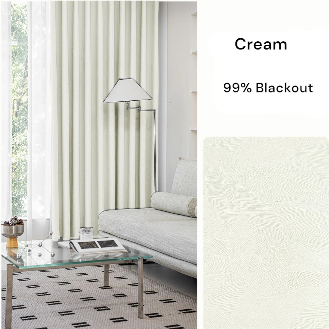 Premium Blackout Curtains with Embossed Leaf Pattern - Custom Size for Bedroom & Living Room - Thermal Insulated, Noise Reducing Window Drapes for Home Decor