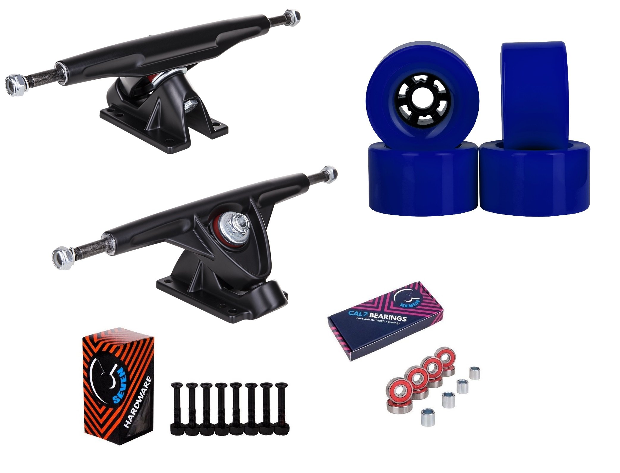Cal 7 Black 10.75 Inch Skateboard Trucks with Wheels & Bearings - Perfect for Street Skating, Cruising & Skate Park Tricks