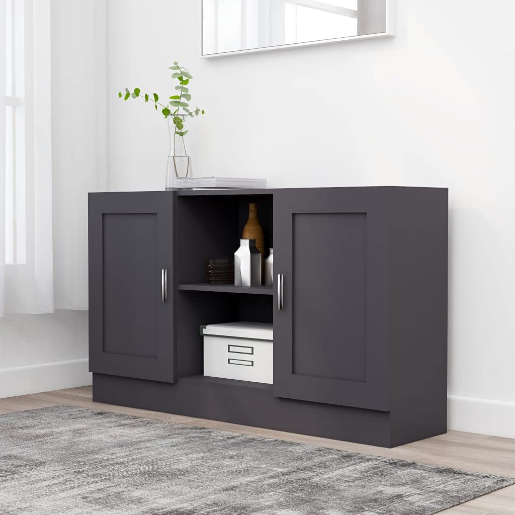 Modern Wooden Sideboard Buffet Cabinet - Freestanding Storage Console Table for Dining Room, Home Office & Living Room | Gray Finish with Wine Cubes | Stylish & Functional Storage Solution for Small Spaces