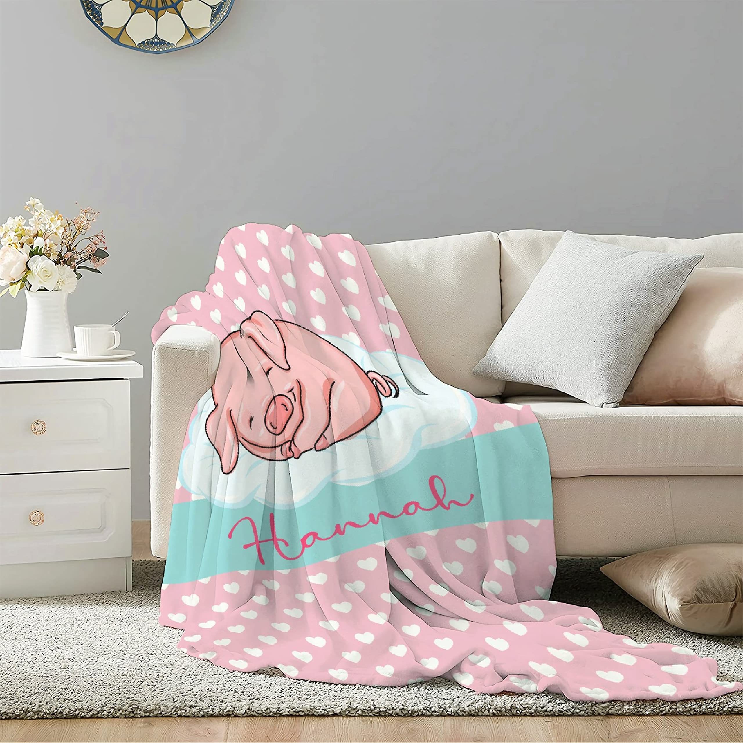 Personalized Baby Blanket with Name - Custom Cute Pig Fleece Throw Blanket for Girls & Boys | Extra Large 120x90 Inch | Perfect Baby Shower Gift, Birthday Present for Granddaughter, Niece | Cozy Nursery Blanket for Cuddling & Family Photos