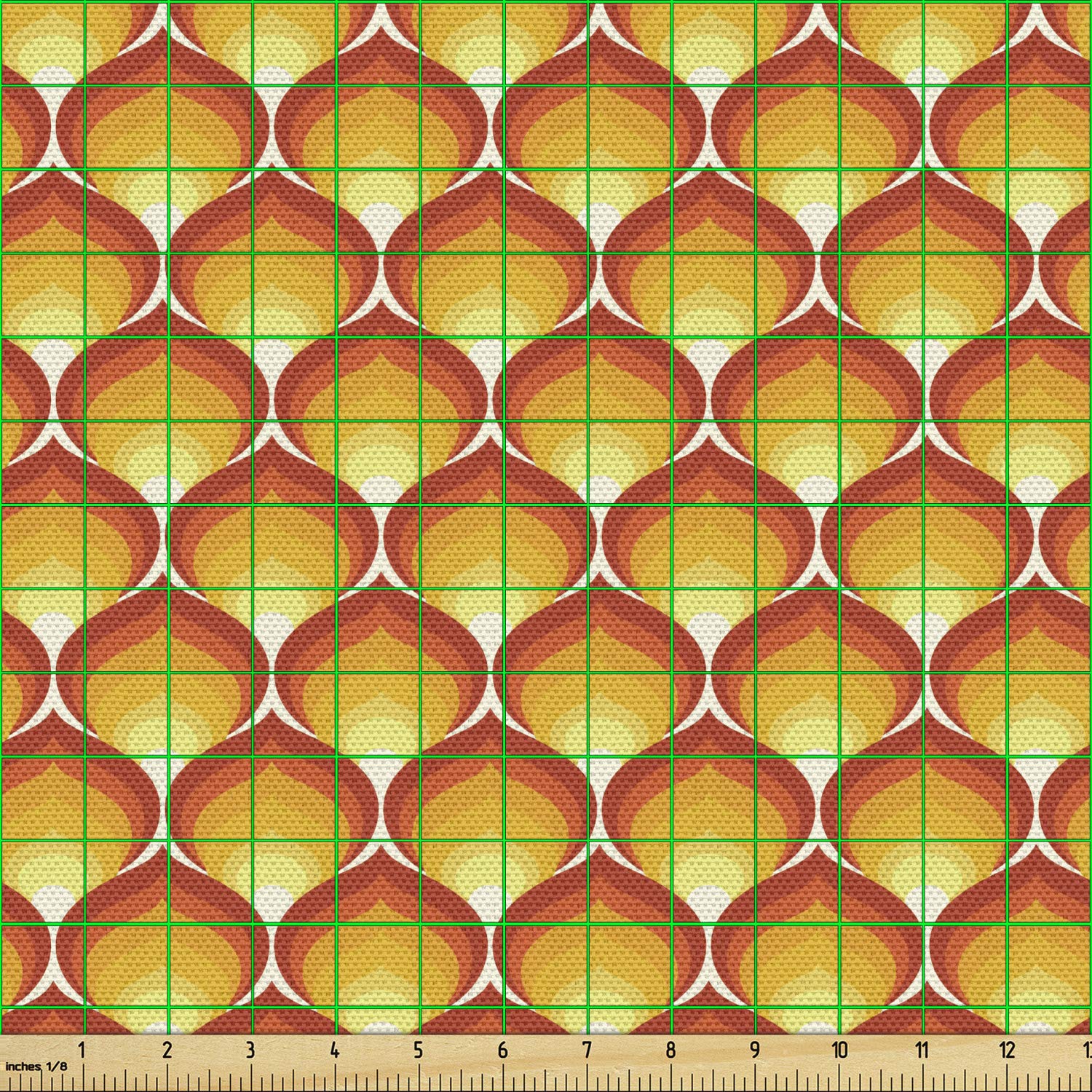 Ambesonne Abstract Fabric by The Yard - Continuous Art Deco Wallpaper in Tangerine Tones, Decorative Upholstery Fabric for Sofa, Curtains & Home Decor (10 Yards, Vermilion Mustard) - Perfect for Living Room Makeovers & DIY Craft Projects