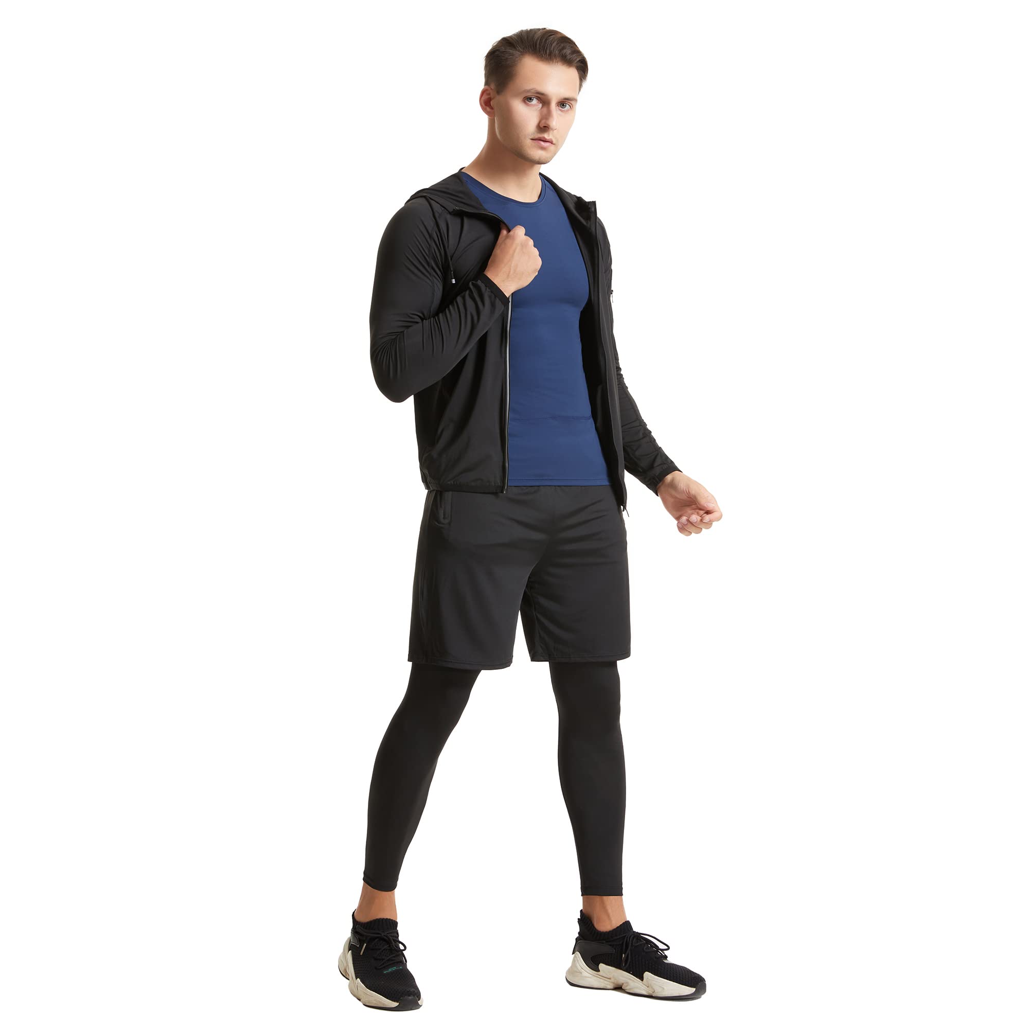 Tancefair 5-Piece Men's Workout Set - Compression Pants, Short & Long Sleeve Shirts, Jacket - Gym, Running, Fitness Training Outfit for Men
