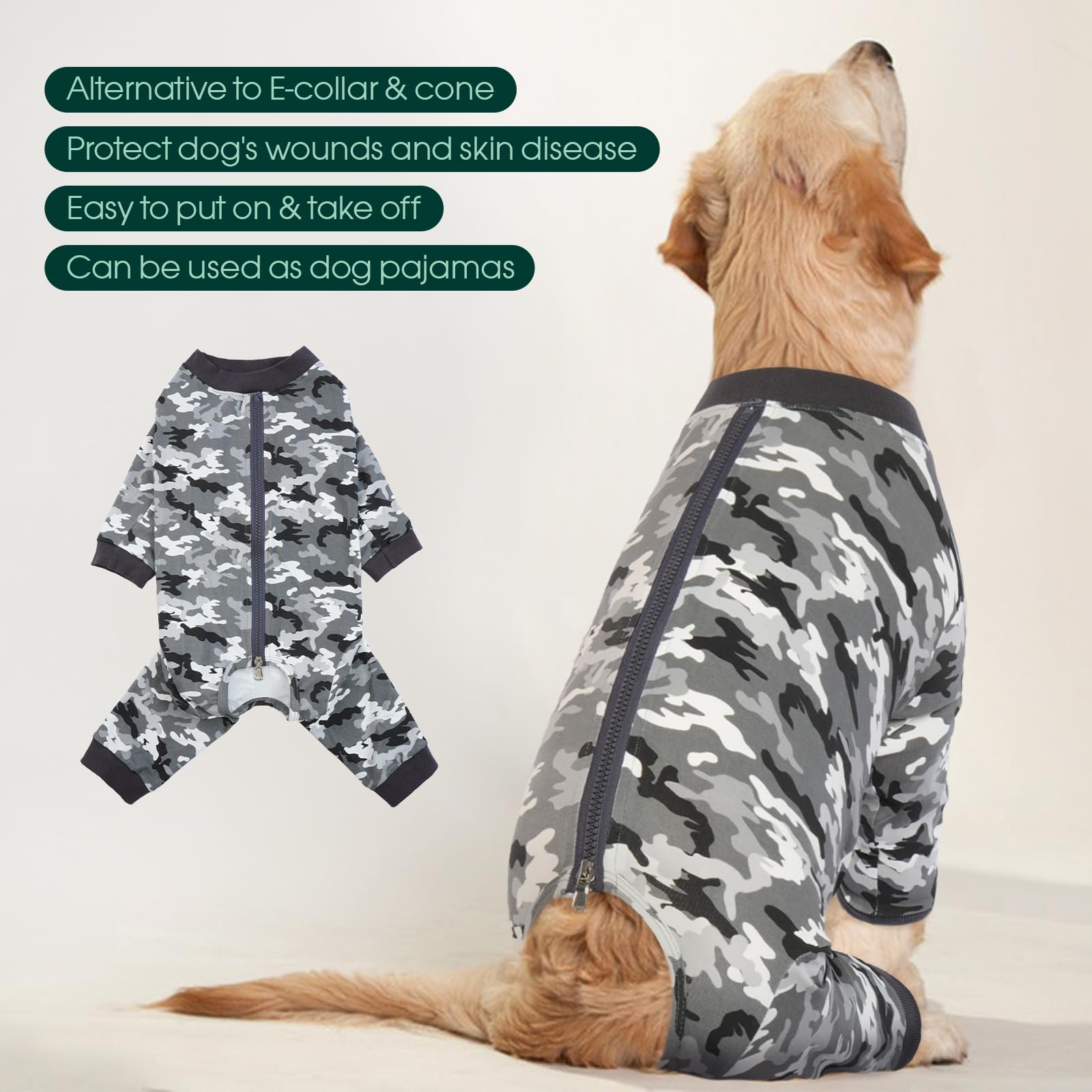 Kuoser Dog Surgery Recovery Suit for Female Spay - Soft Long Sleeve Dog Pajamas, Post-Surgery Onesie with Zipper - E-Collar Alternative for Comfortable Healing - Perfect for Post-Op Care, Wound Protection, and Stress-Free Recovery