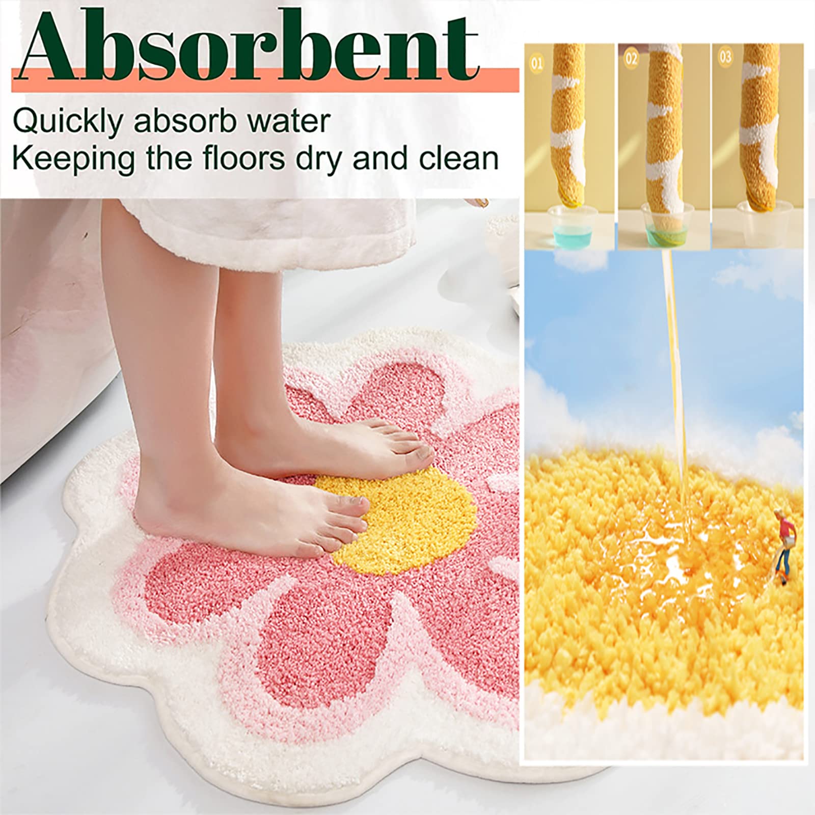 Non-Slip Absorbent Bath Mat - Soft Tufted Flower Shaped Bathroom Rug for Shower & Bathtub - Perfect for Bathroom Safety & Comfort, Ideal for Kids & Elderly Use