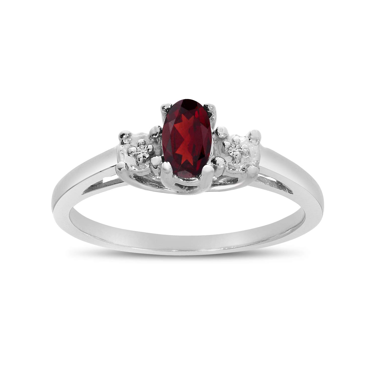 14K White Gold Oval Garnet and Diamond Ring for Women - Elegant Birthstone Jewelry Gift for Anniversary, Engagement, or Special Occasions