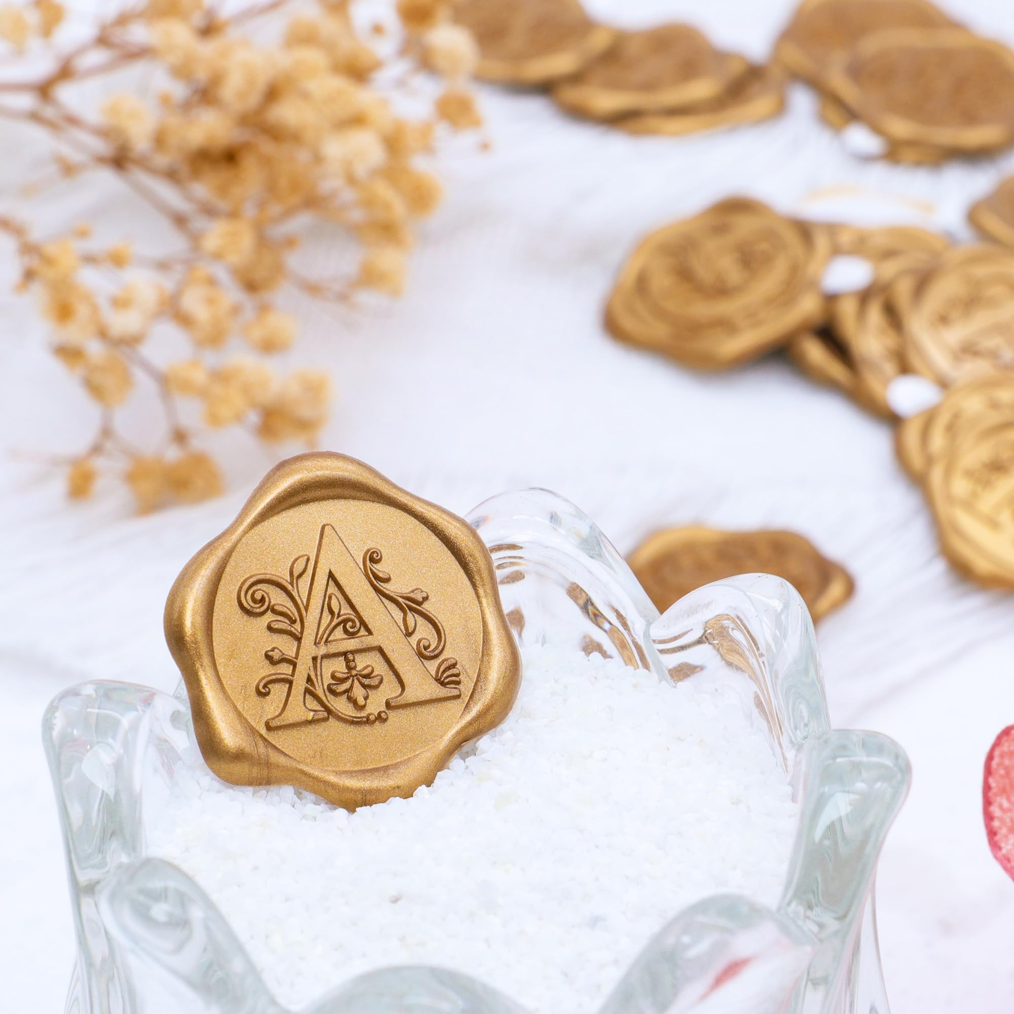 SWANGSA 50 Pack Letter A Wax Seal Stickers - Antique Gold Initial Alphabet Self-Adhesive Wax Stickers for Wedding Invitations, Party Decor, Envelope Sealing & Scrapbooking