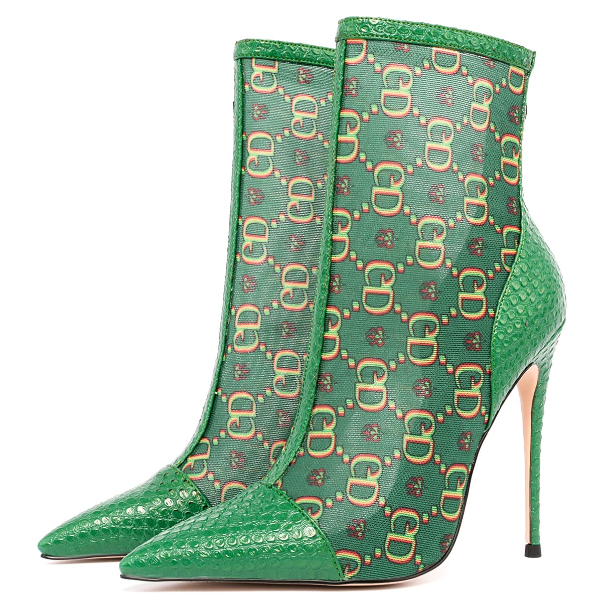 Women's Fashion Boots - Sexy High Heel Sandals for Autumn/Winter with Printed Baotou, Mesh & Back Zipper | Perfect for Party, Night Out & Date Night