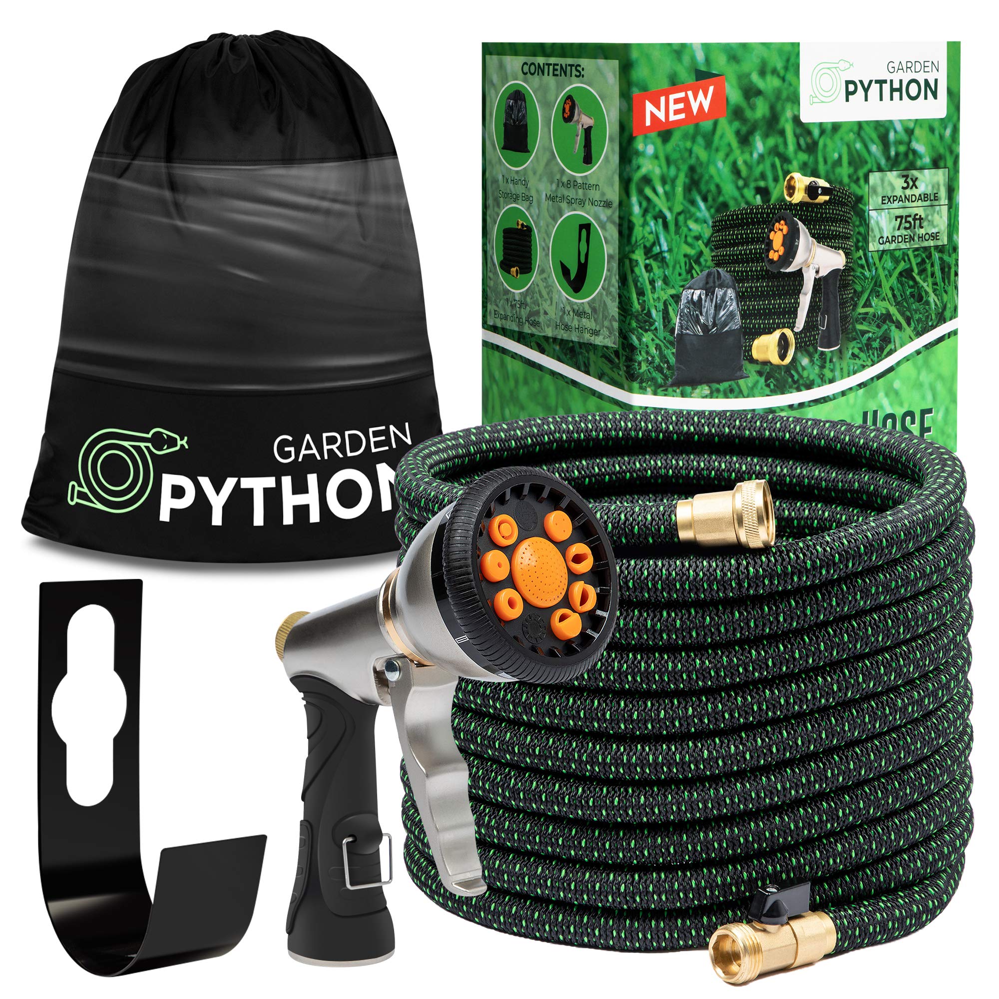 Expandable Garden Hose 25 to 75 Ft - Lightweight Flexible Water Hose with Triple Layer Latex Core - Compact Retractable Hose with Metal Nozzle & Holder - Perfect for Gardening, Car Washing & Outdoor Cleaning